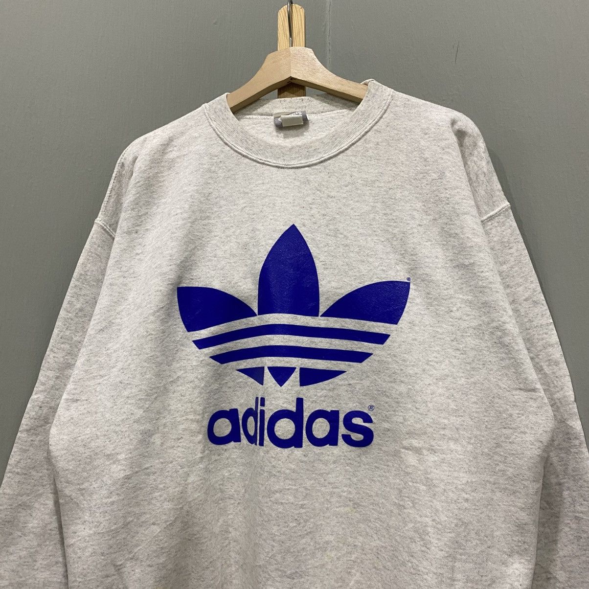 Adidas Vintage Adidas Trefoil Big Logo Heather Grey Sweatshirt Size US L / EU 52-54 / 3 - 3 Thumbnail