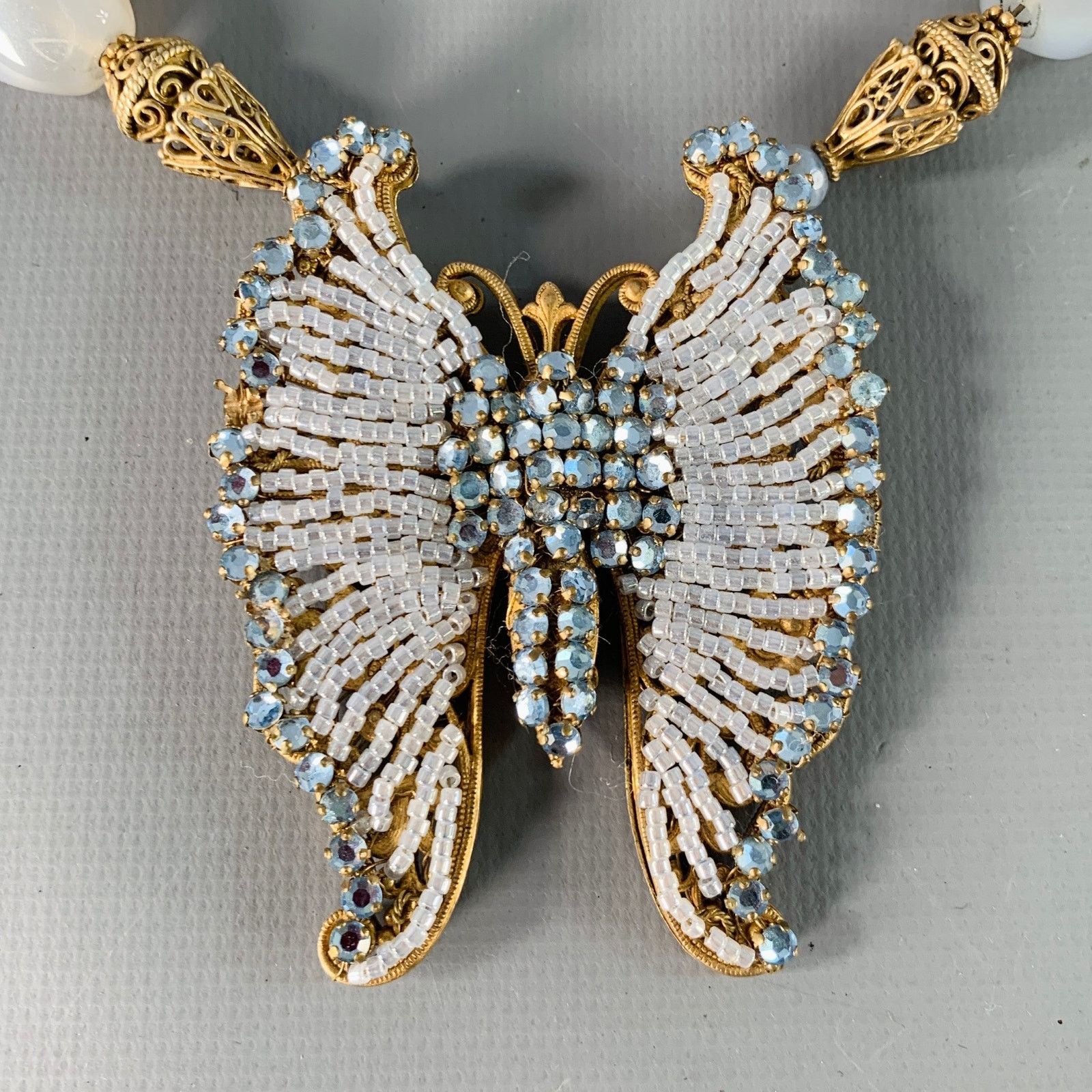 Miriam Haskell Vintage Blue Gold Butterfly Beads Pendant Necklace Size ONE SIZE - 2 Thumbnail