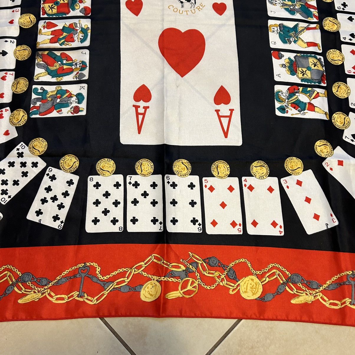 Moschino × Vintage 90s Moschino silk scarf "Ace of Hearts" poker Size ONE SIZE - 3 Thumbnail