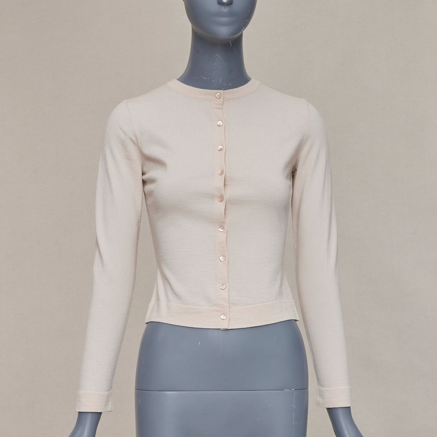 Alaia ALAIA blush beige virgin wool blend mini buttons classic cropped cardigan FR36 S Size S / US 4 / IT 40 - 1 Thumbnail