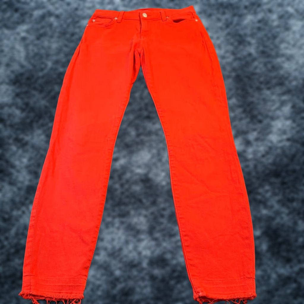 7 For All Mankind 7 For All Mankind Jeans Ankle Guinevere Skinny Red 26 Womens 27 Inseam Crop Raw Hem Stretch Pocket Cotton Spandex Denim Size 26" / US 2 / IT 38 - 1 Thumbnail