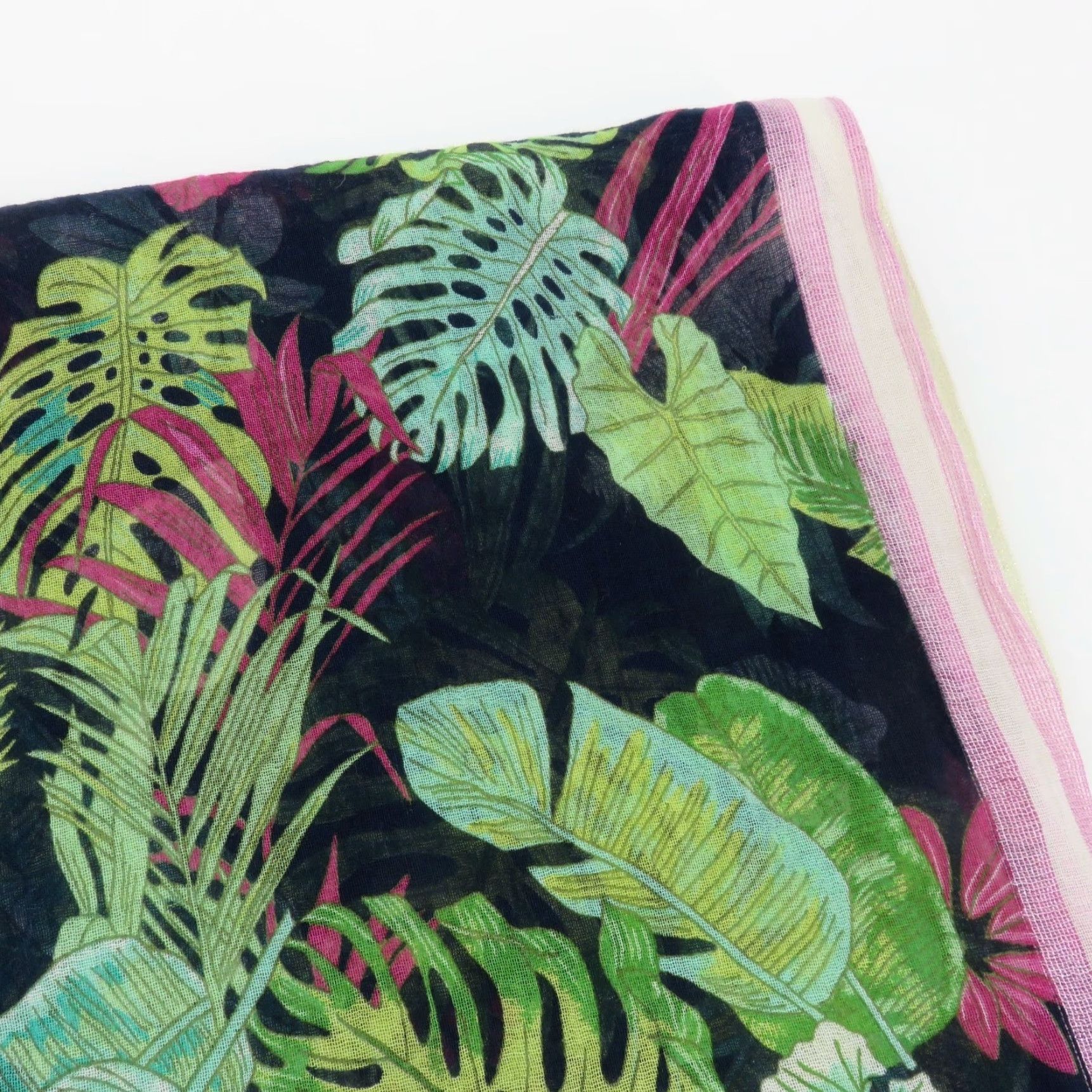 J. Jill J Jill Multicolor Tropical Leaf Rectangle Scarf Cotton Blend Womens Scarf Floral Pattern Tropical Fall Summer Winter 75" Fringe Size ONE SIZE - 2 Thumbnail