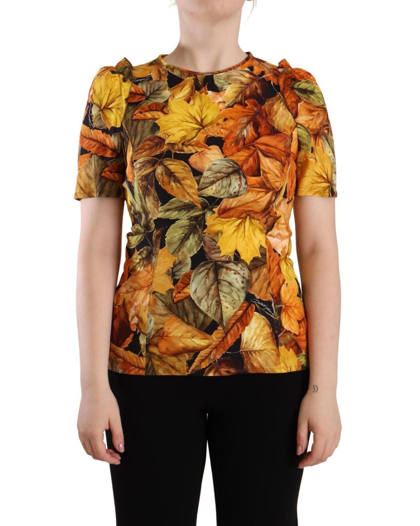 image of Dolce Gabbana Leaves Print Round Neck Blouse Top, Women's (Size Medium)