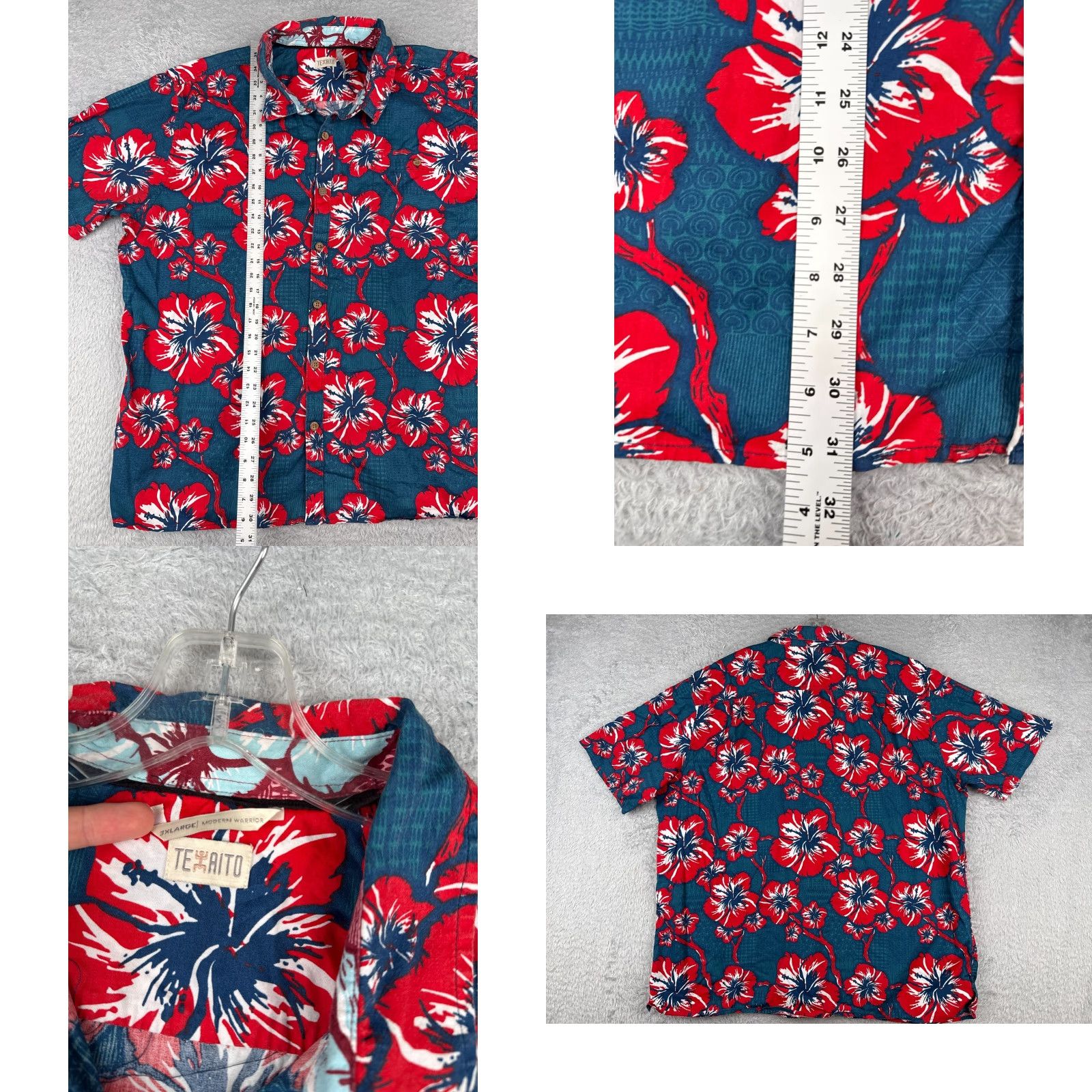 Vintage Te Aito Shirt Men 3XL Blue Floral Hibiscus Hawaiian Button-Up Cotton Shirt Adults 3XL Te Aito Men Hawaiian Shirt Blue Floral Short Sleeve Size US XXL / EU 58 / 5 - 8 Thumbnail