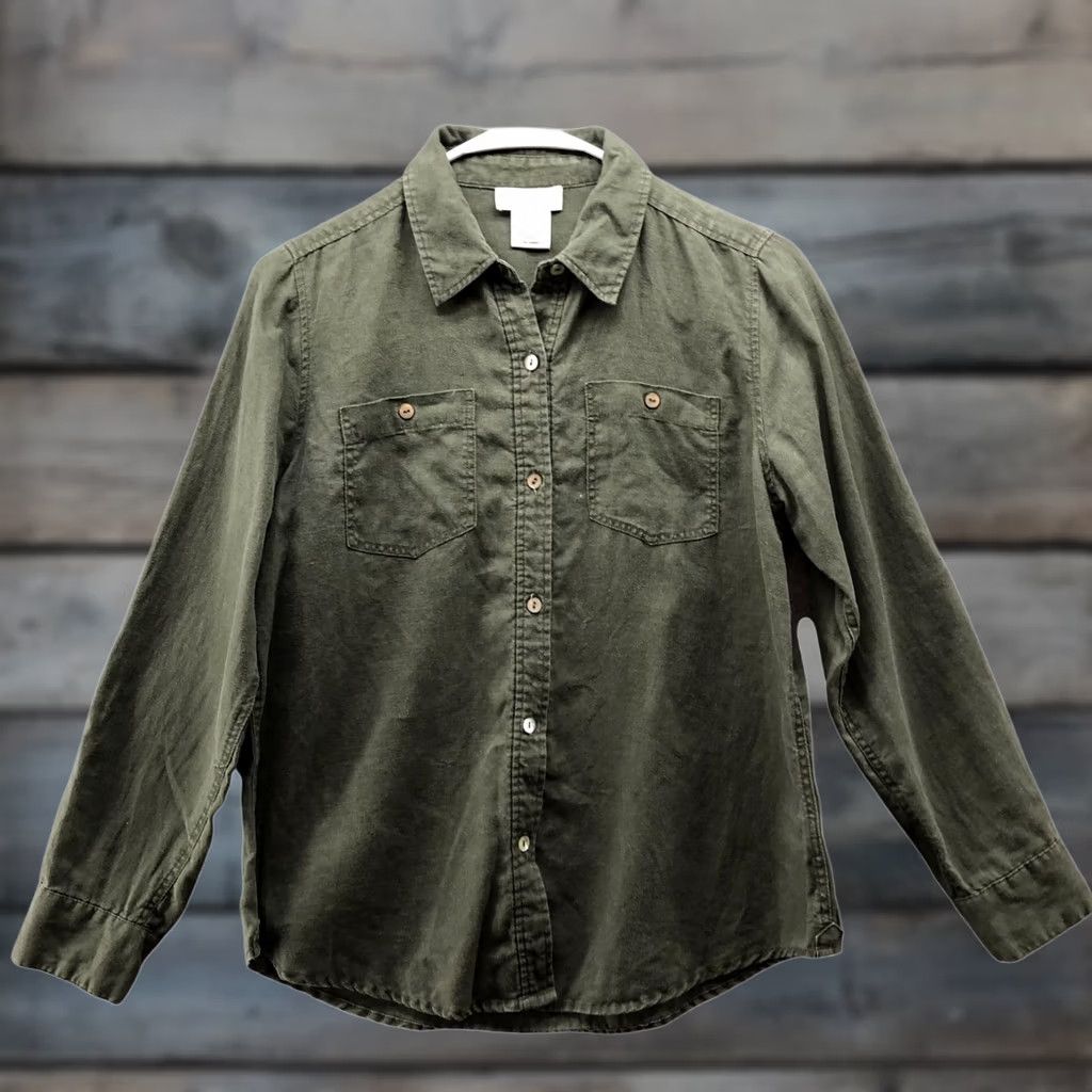 Vintage VINTAGE Kate Hill 100% Linen Button Down Shirt Womens SP Army Green Roll Tab Sleeve Shirt Size S / US 4 / IT 40 - 1 Thumbnail