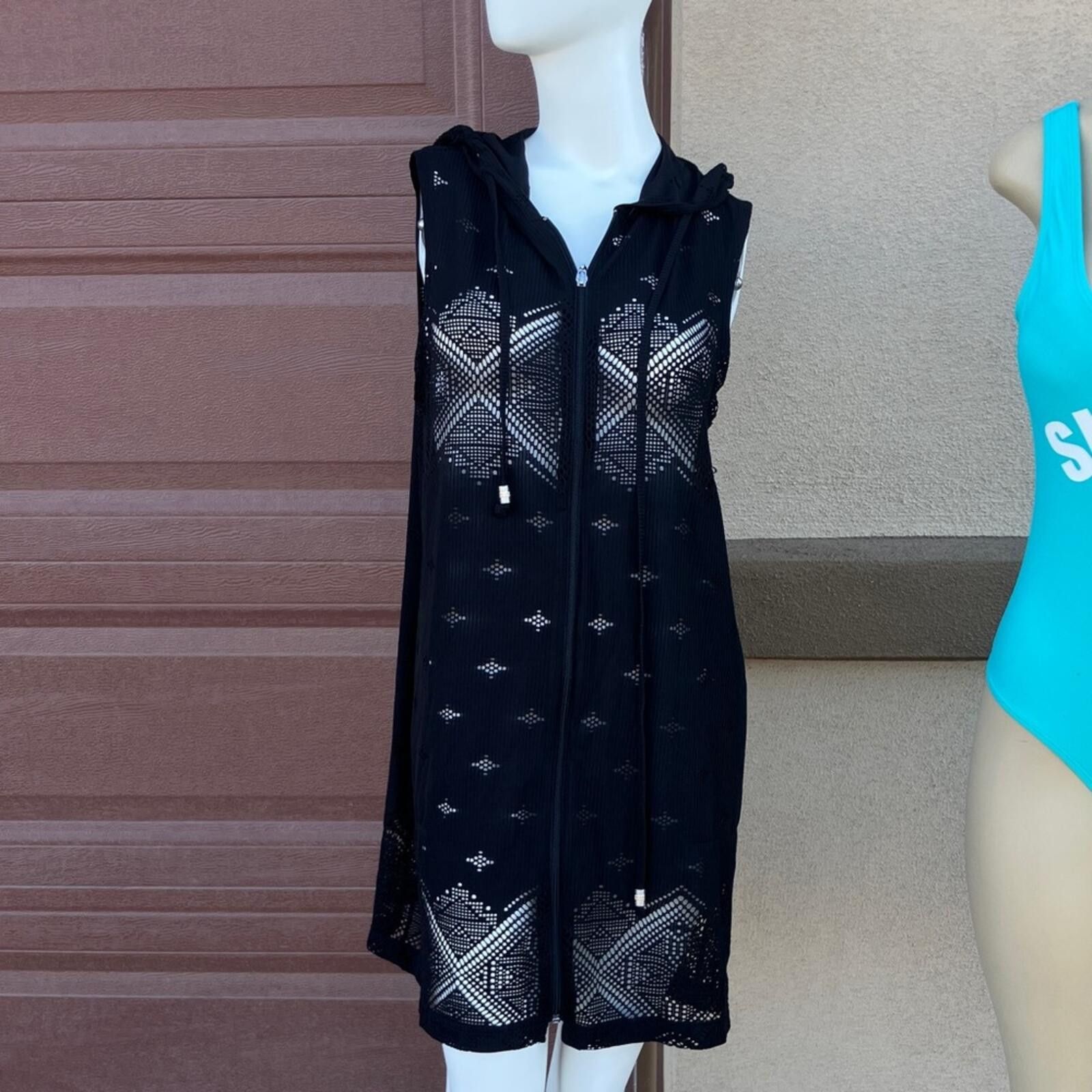 Massimo Dutti Dotti Black Sleeveless Hooded Swim Coverup [COPY] Size ONE SIZE - 3 Thumbnail