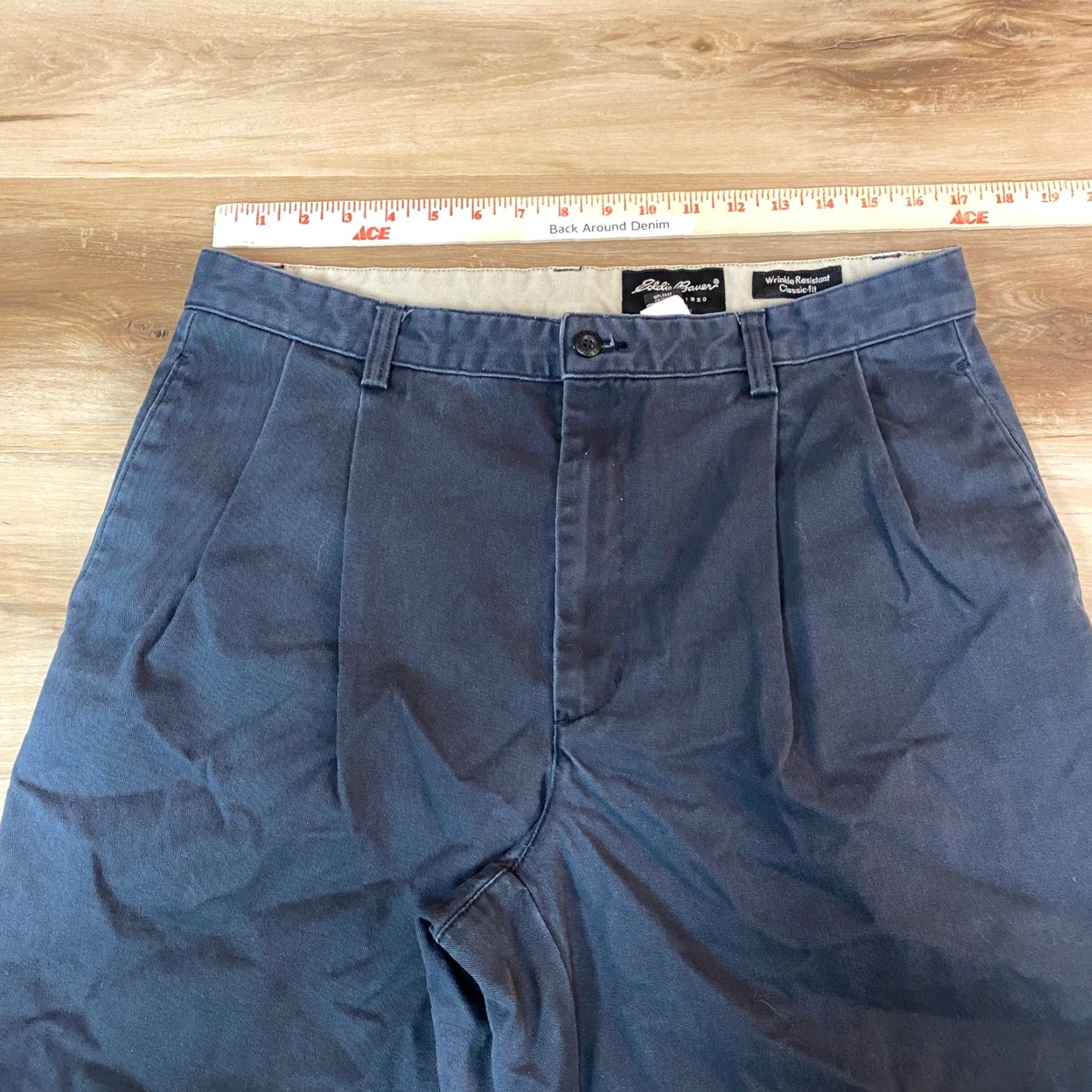 Eddie Bauer Eddie Bauer Mens Chino Pants Pleated Classic Fit Wrinkle Resistant Gray 35x30 Slant Pockets Work Casual Navy Blue Cotton Blend Button Zip Regular Mens Size US 35 - 2 Thumbnail
