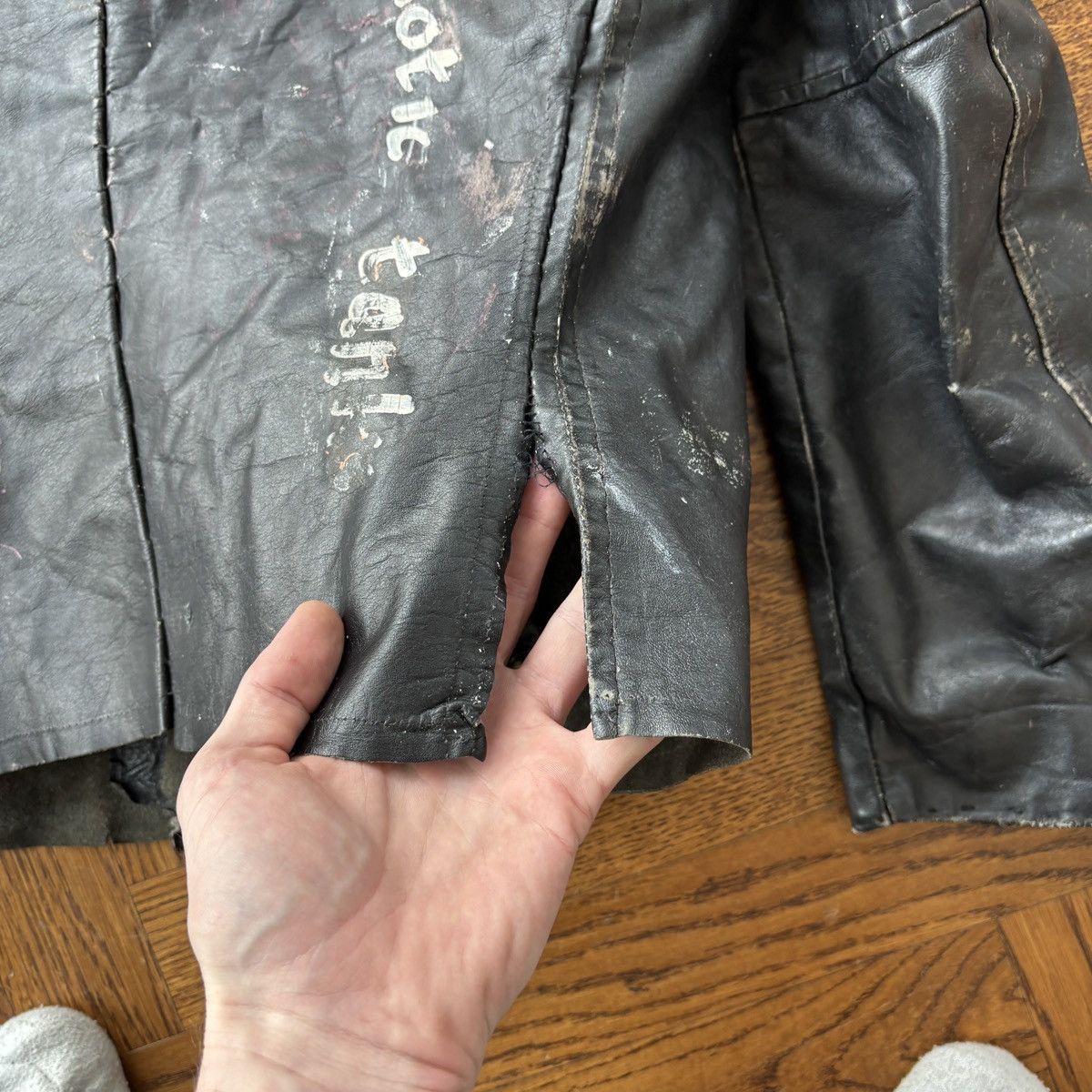 Vintage Trashed Leather Jacket Crust Punk Vintage Moto Paint Splat Size US S / EU 44-46 / 1 - 17 Thumbnail