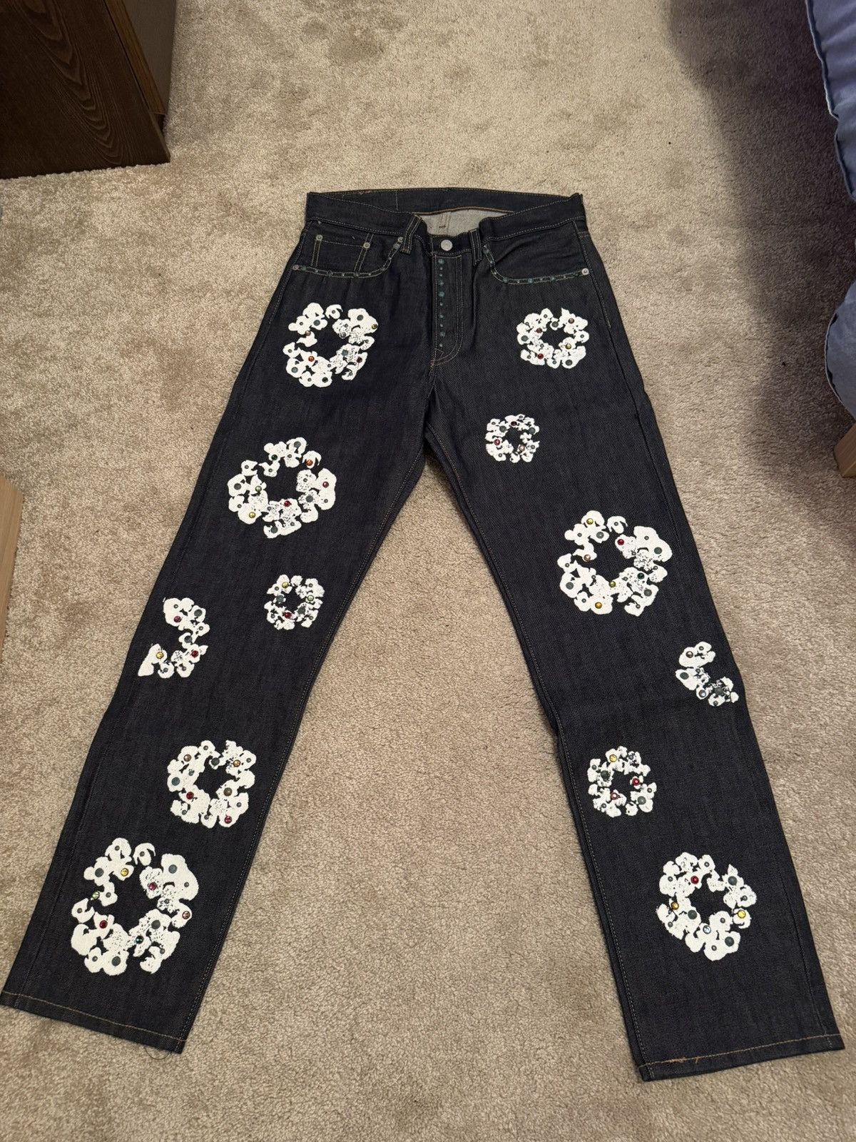 DENIM TEARS Rhinestone Cotton Wreath Jean Size US 31 - 2 Thumbnail