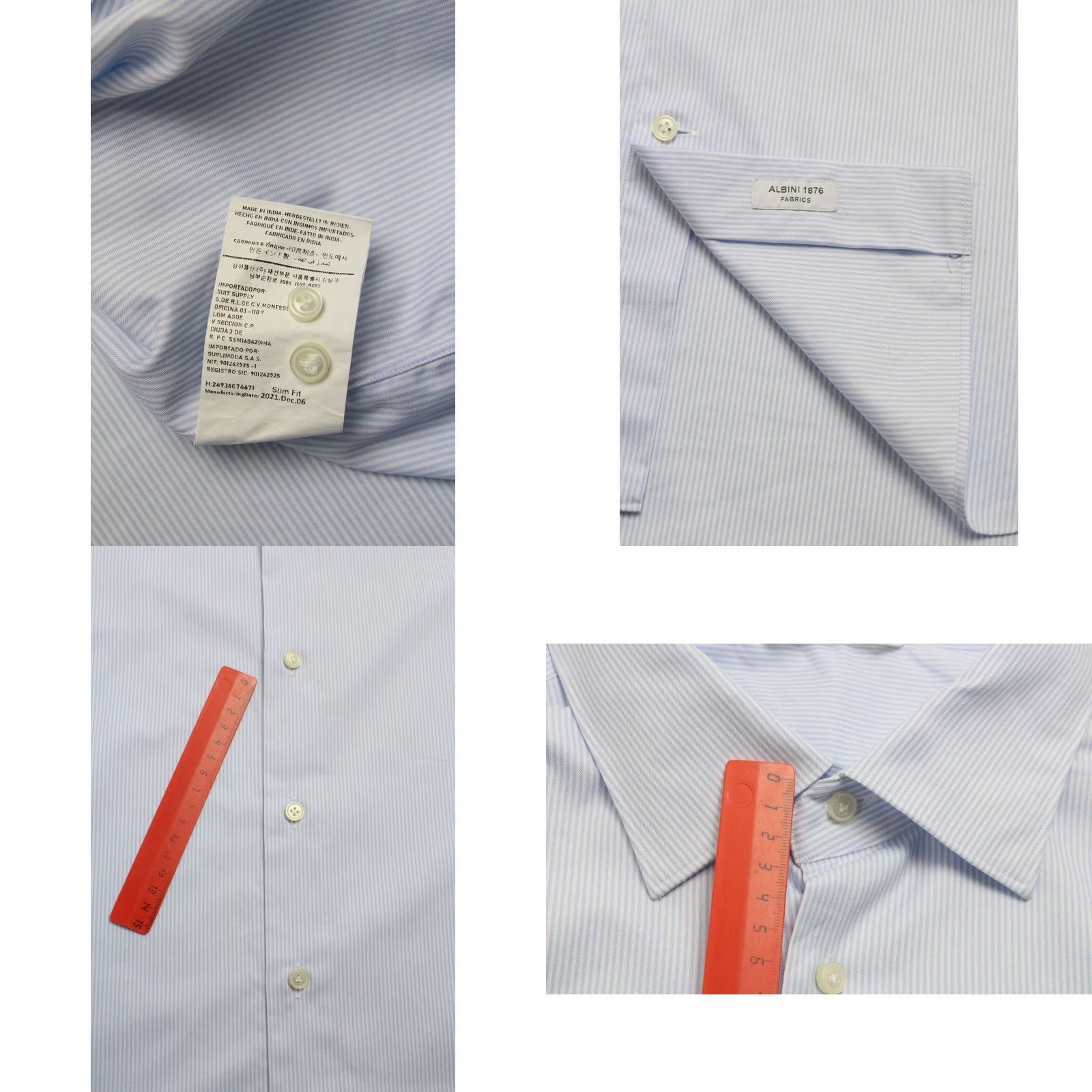 Suitsupply SUITSUPPLY Slim Fit Formal Shirt Men's 3XL Spread Collar Pinstriped Button Size 48R - 8 Thumbnail