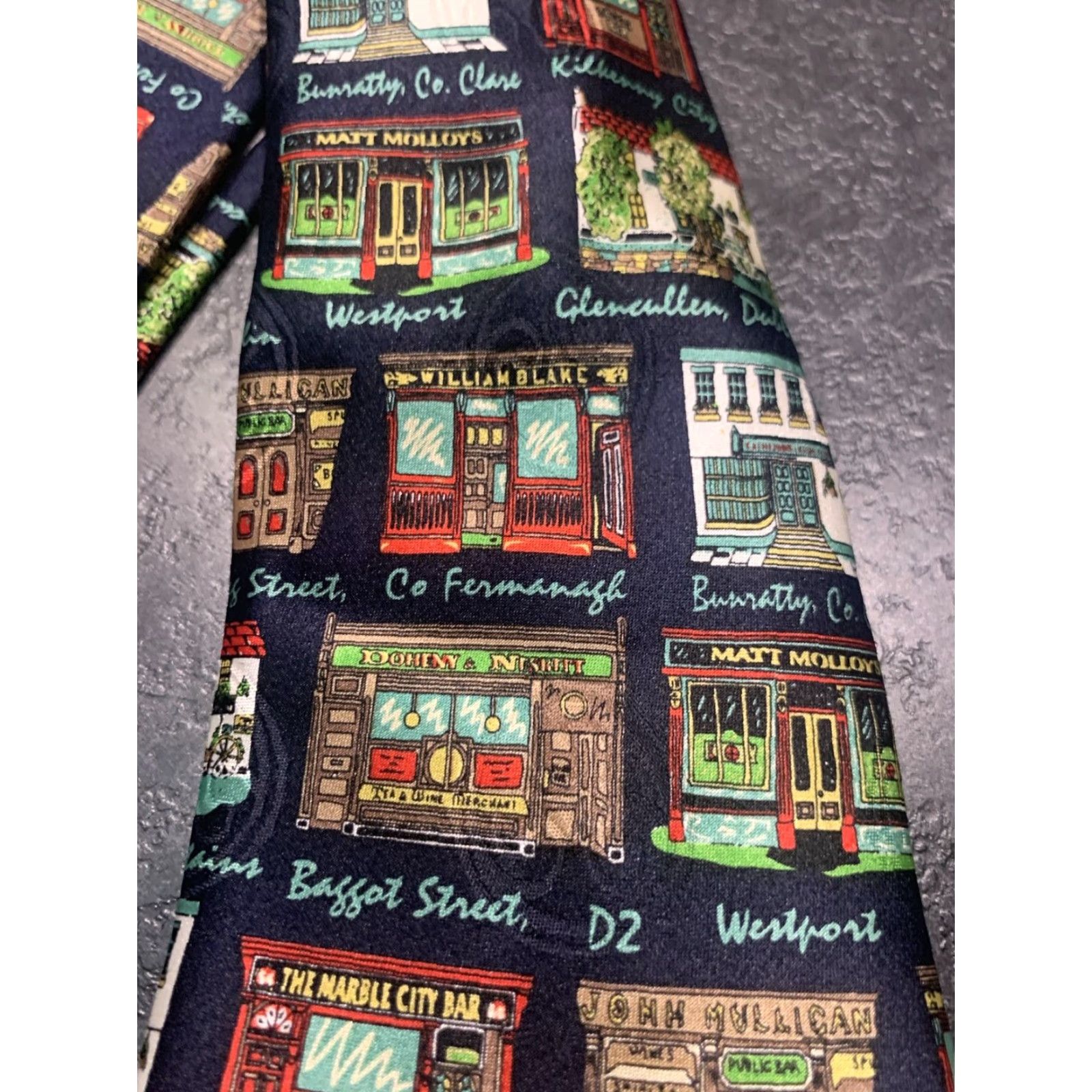 Vintage VINTAGE Traditional Craft Silk Tie - Pubs of Ireland - Multicoloured - Mens Size ONE SIZE - 7 Thumbnail