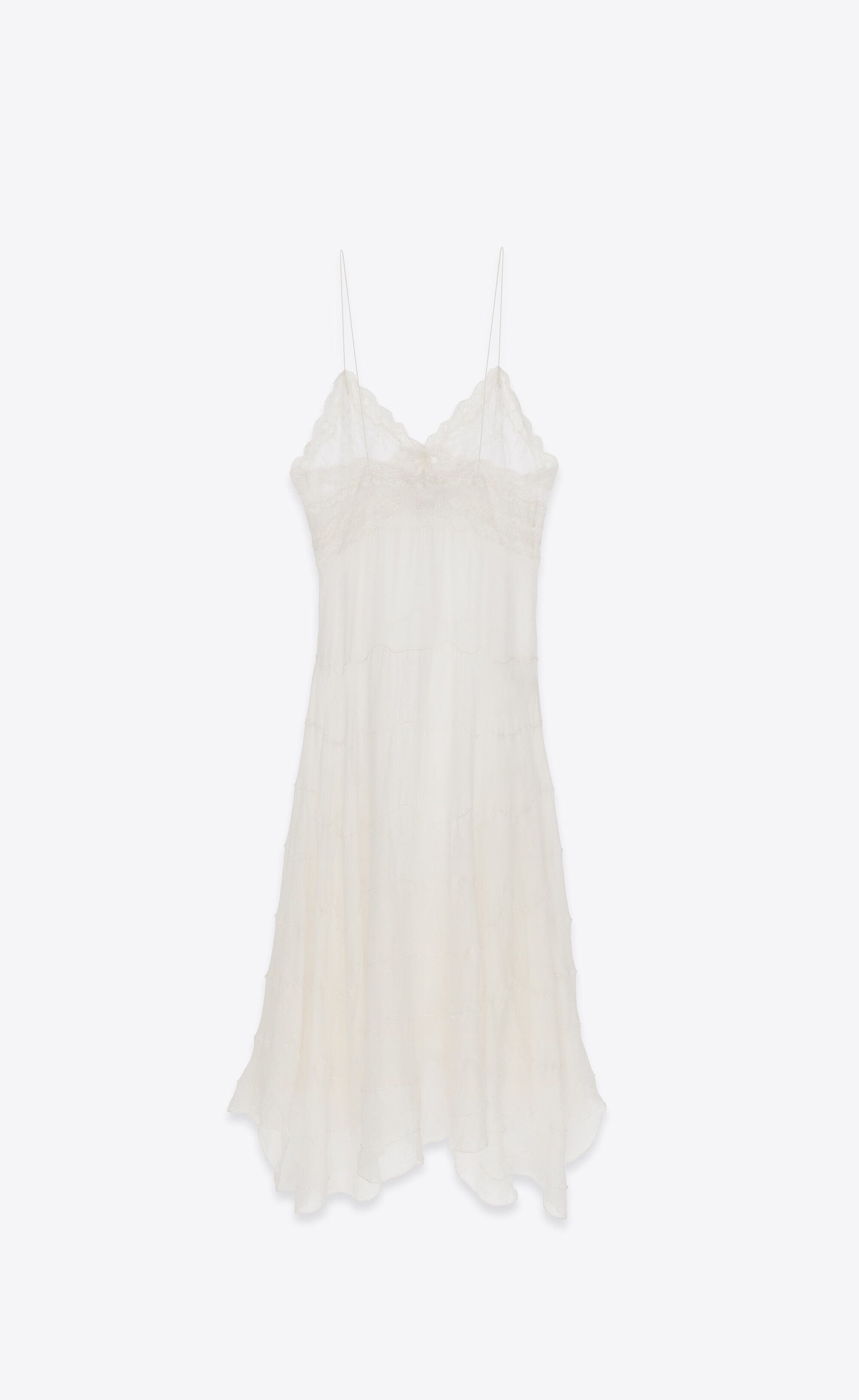 Saint Laurent Paris o1s1wg111024 Crepe Muslin Midi Dress in White Size L / US 10 / IT 46 - 2 Thumbnail