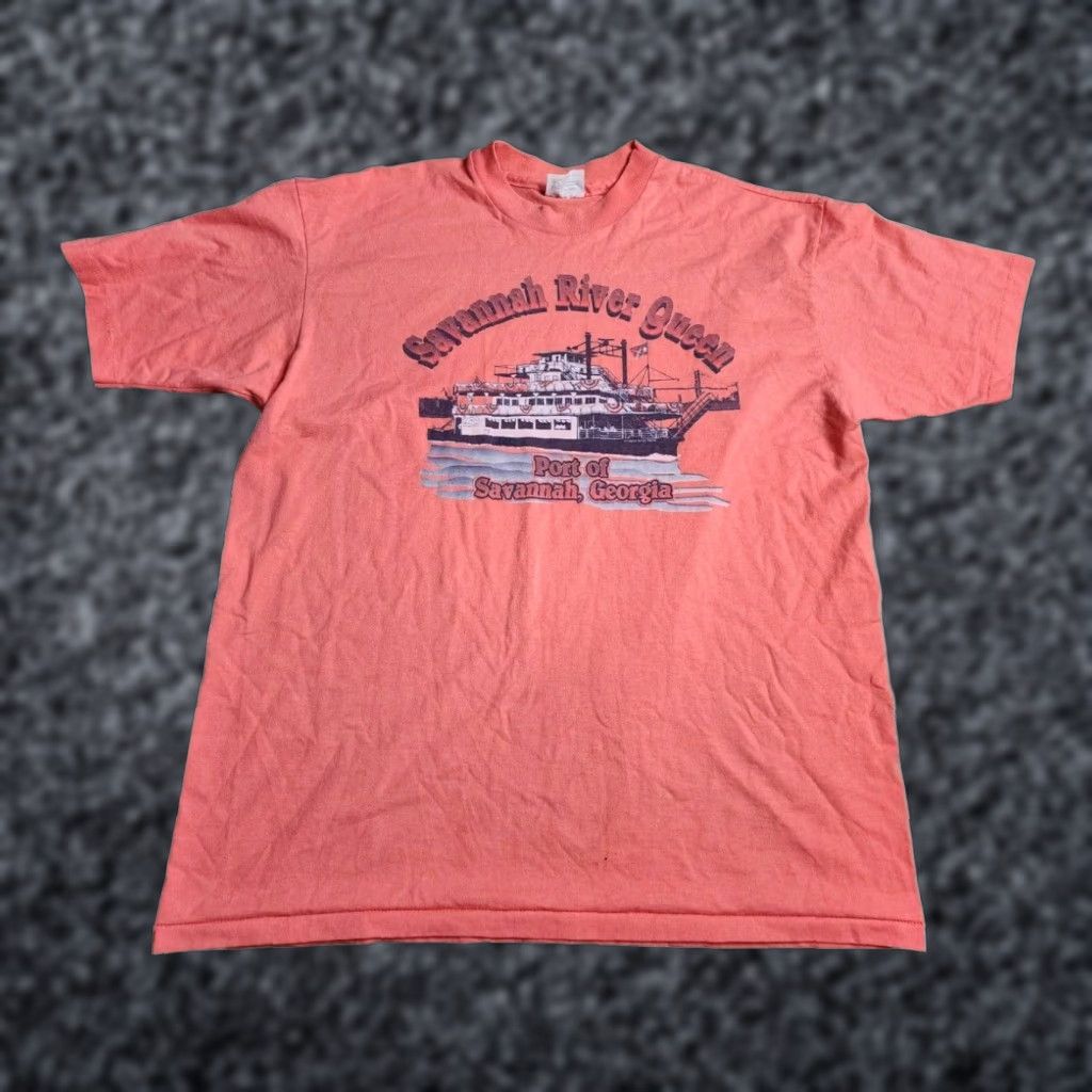 Hanes VINTAGE Hanes T Shirt Mens XL Peach Graphic Print 80s Savannah Georgia River Queen Boat Size US XL / EU 56 / 4 - 1 Thumbnail