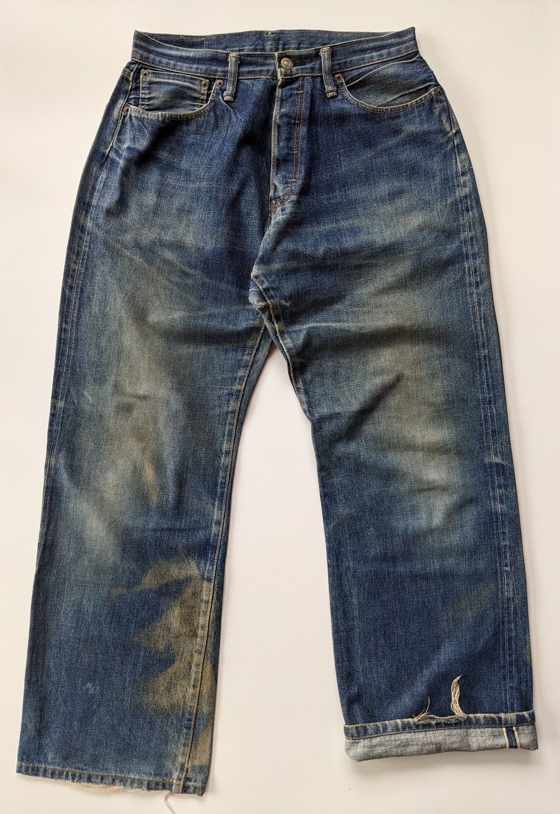 image of Vintage Denime Baggy Distressed Selvedge Jeans in Blue Jean, Men's (Size 30)