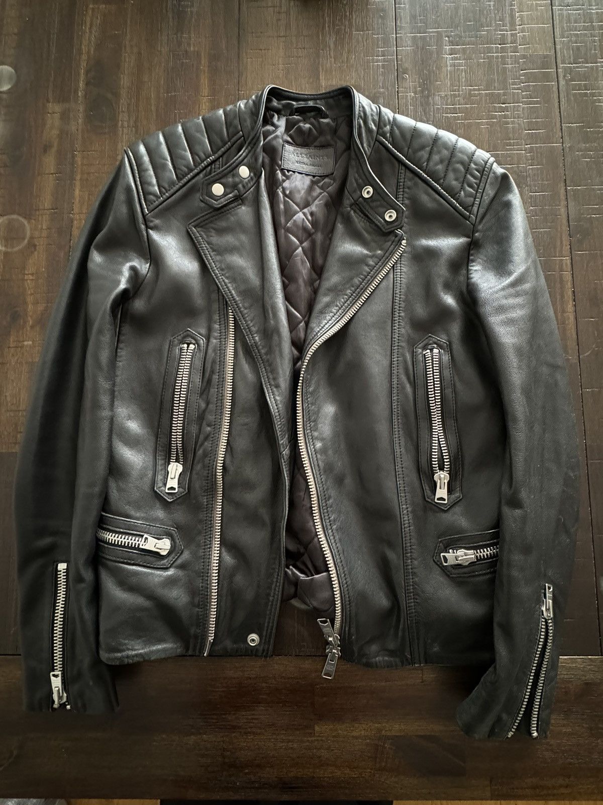 Image of Allsaints Leather Biker Jacket in Black, Men's (Size Small)