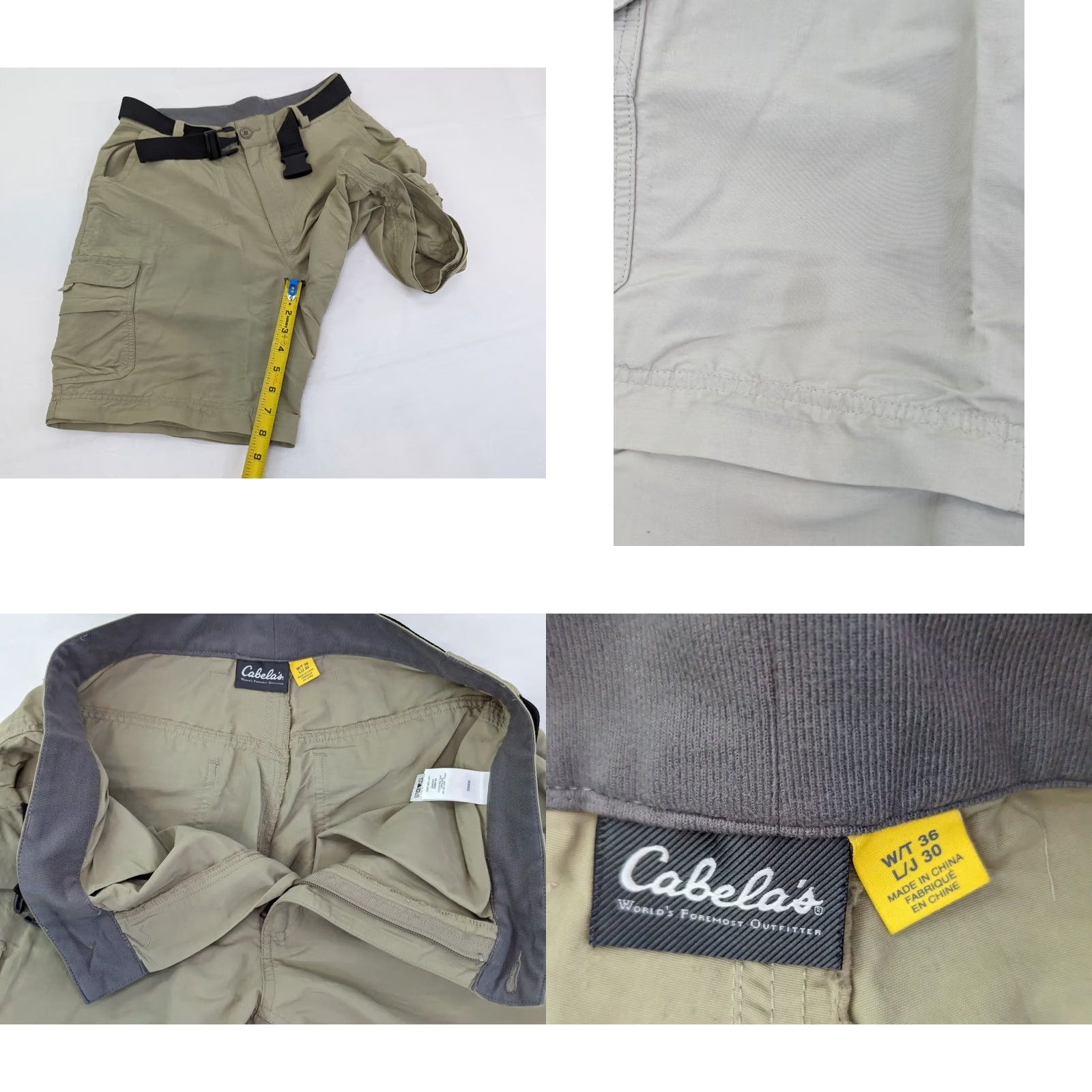 Vintage Cabelas Cargo Pants, 34x28, Khaki Nylon, Convertible, Belt, Regular, Men, 36 TAG/28 True, Outdoor, Vintage: No Size US 34 / EU 50 - 8 Thumbnail