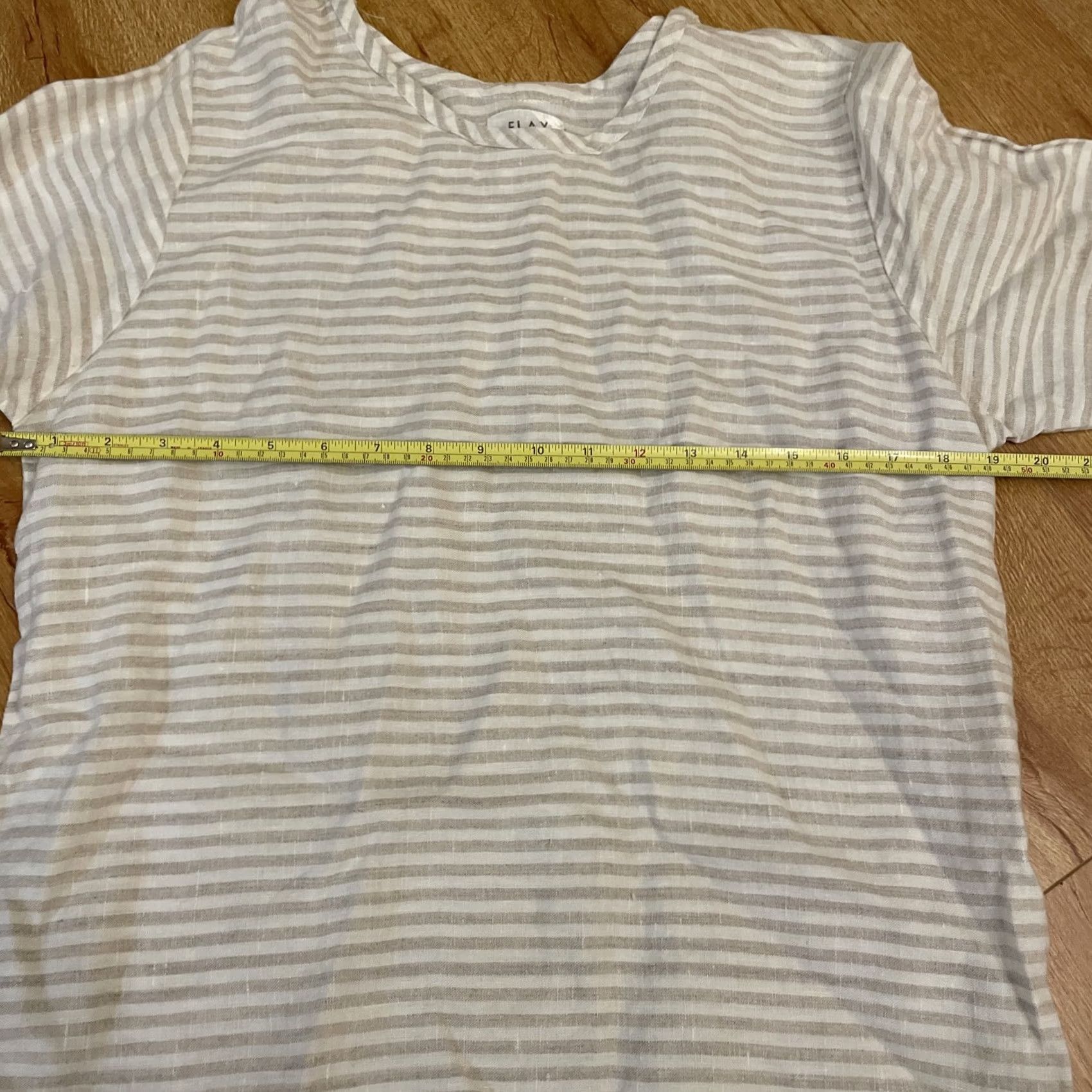 FLAX FLAX by Angelheart Linen Stripe Tan Cream Top Short Sleeve Lagenlook S Boho Shirt Blouse White Beige Linen 100% Women's Slim Regular Vintage: No Size S / US 4 / IT 40 - 4 Thumbnail