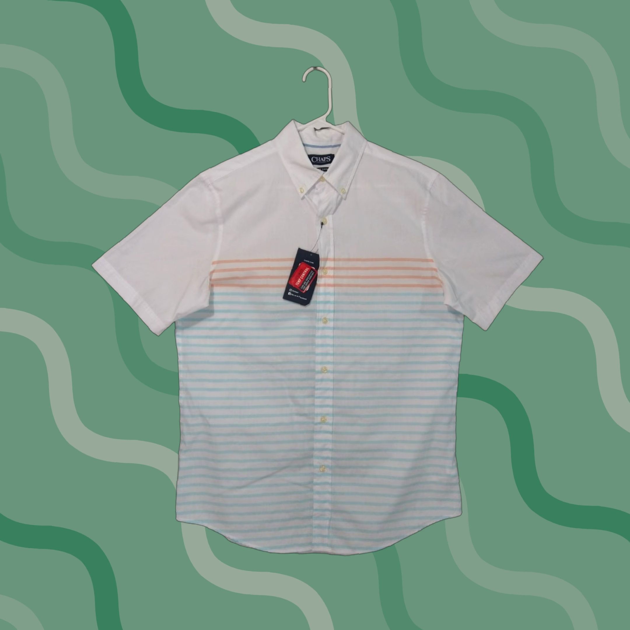 Chaps Chaps Shirt Mens Medium White Striped Short Sleeve Button Down Easy Care Size US M / EU 48-50 / 2 - 1 Thumbnail