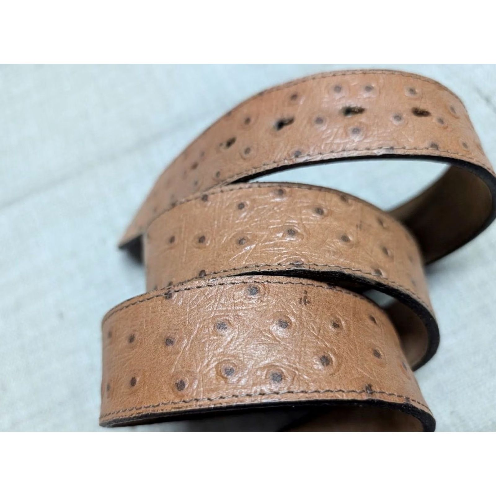 Skin VINTAGE USA made OSTRICH SKIN embossed 38 buckle belt WESTERN brown leather belt Mens 38 Western belt brown ostrich embossed USA made belt Size 38 - 3 Thumbnail