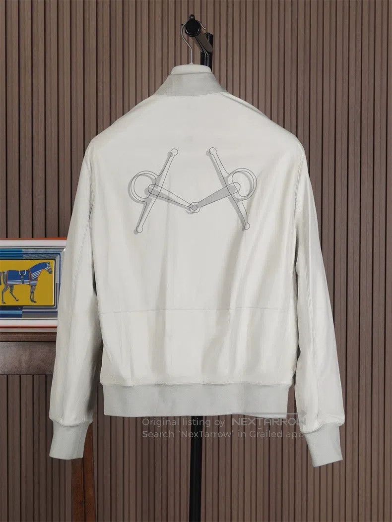 Hermes Hermes Men's Elephant Grey Baseball Leather Jacket Size US M / EU 48-50 / 2 - 2 Thumbnail
