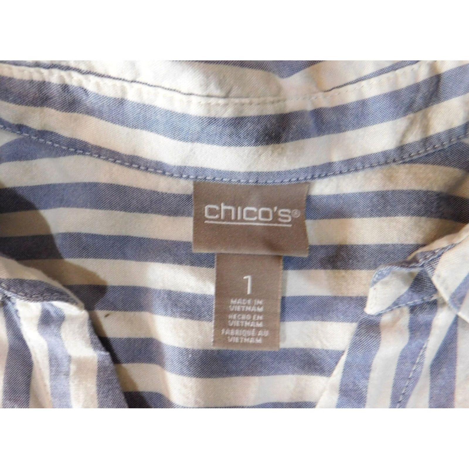 Vintage Chicos Button-Up Shirt Womens 1 Blue Striped Lyocell Long Sleeve Collared Casual Designer Classic Oversized Regular Size XS / US 0-2 / IT 36-38 - 5 Thumbnail