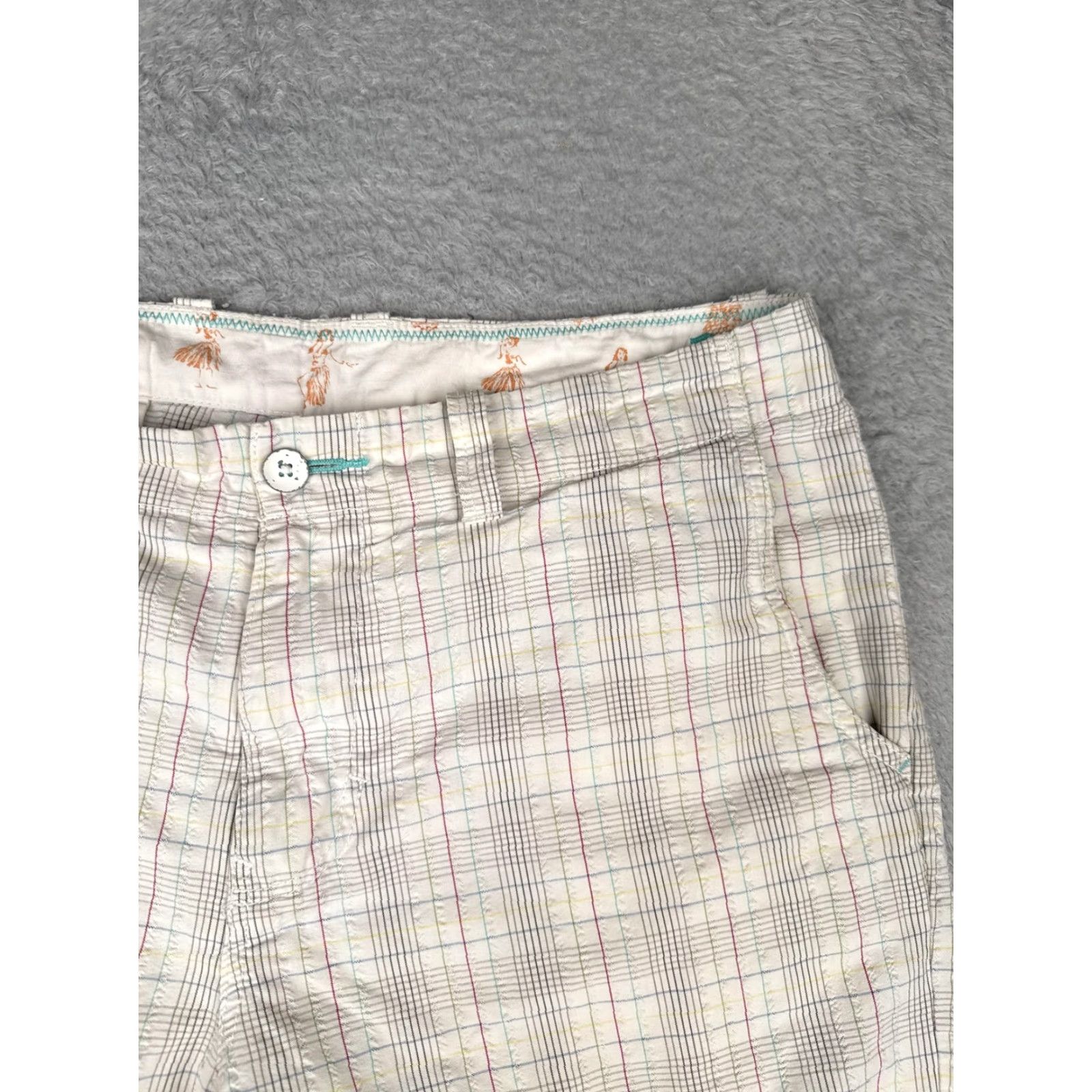 Tommy Bahama Tommy Bahama Relax Shorts Mens 36 Beige Seersucker Plaid Cotton Zip Fly Casual Size US 36 / EU 52 - 5 Thumbnail