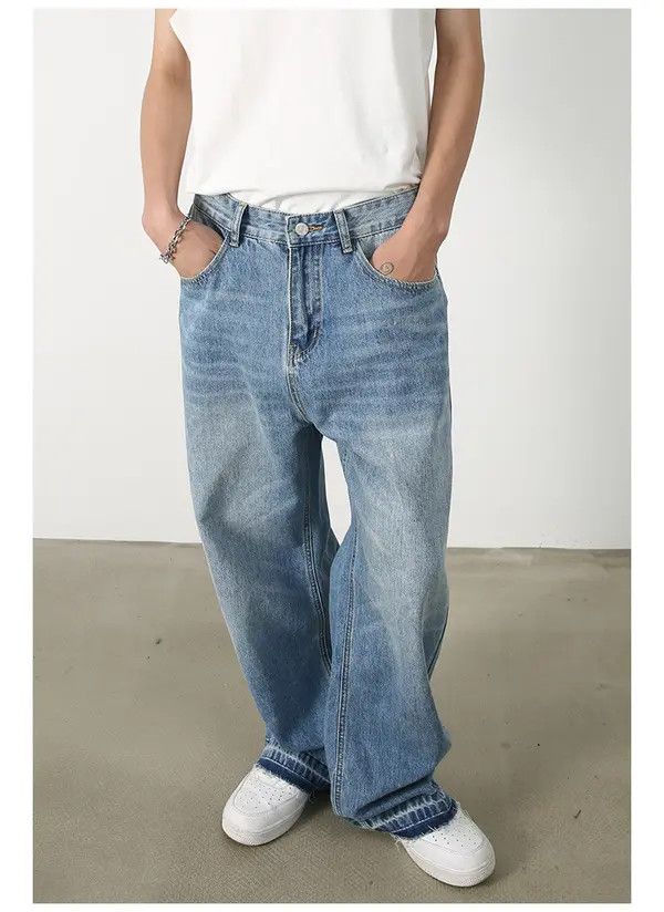 Japanese Brand Yuri Retro men's washed straight loose wide-leg jeans Size US 32 / EU 48 - 4 Thumbnail