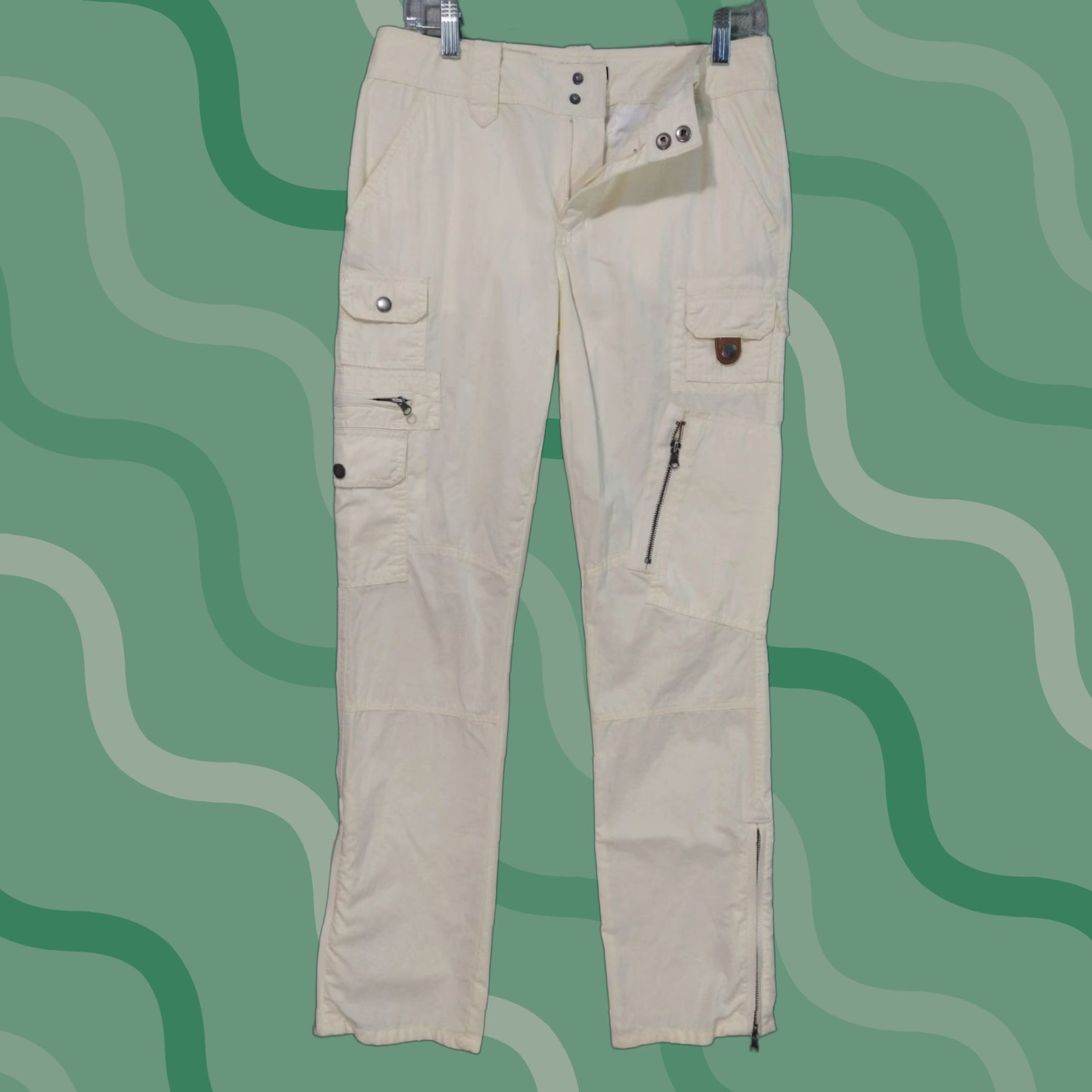 Ralph Lauren VINTAGE Lauren Ralph Lauren Pants Womens 4 Cargo Twist: 90s Gorpcore Cream White Twill Cotton Size 27" / US 4 / IT 40 - 1 Thumbnail