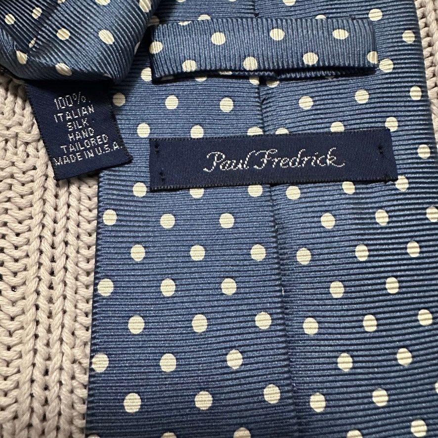 Paul Fredrick Paul Fredrick navy and cream polka dot Italian silk tie Size ONE SIZE - 3 Thumbnail