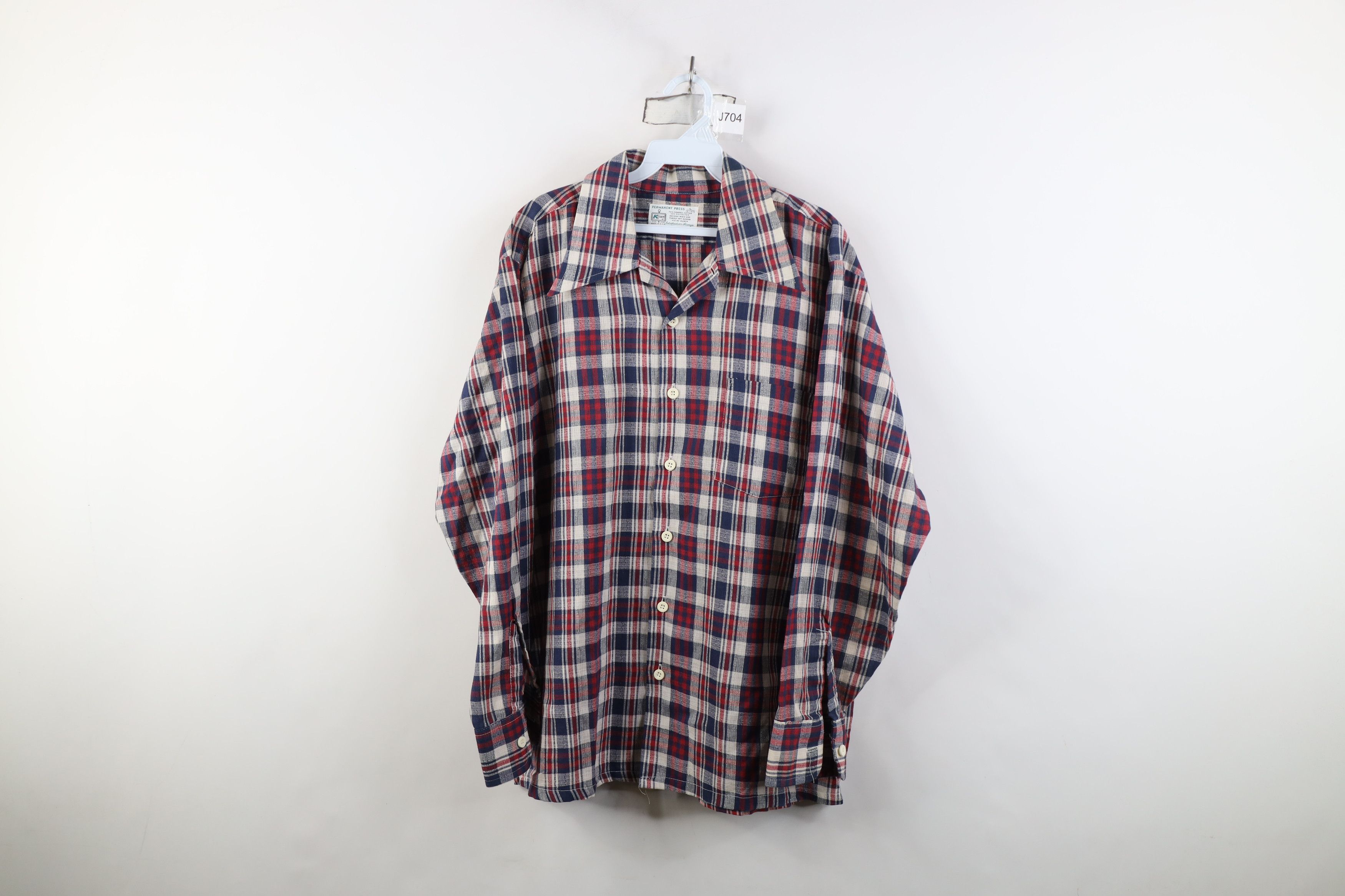 Vintage Vintage 70s Streetwear Knit Collared Button Shirt Plaid Size US L / EU 52-54 / 3 - 1 Thumbnail