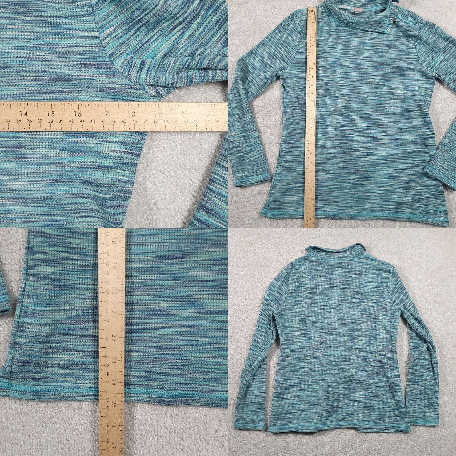 Talbots Talbots T Shirt Women's Large Blue Thermal Waffle Knit Snap Mock Neck Size L / US 10 / IT 46 - 8 Thumbnail