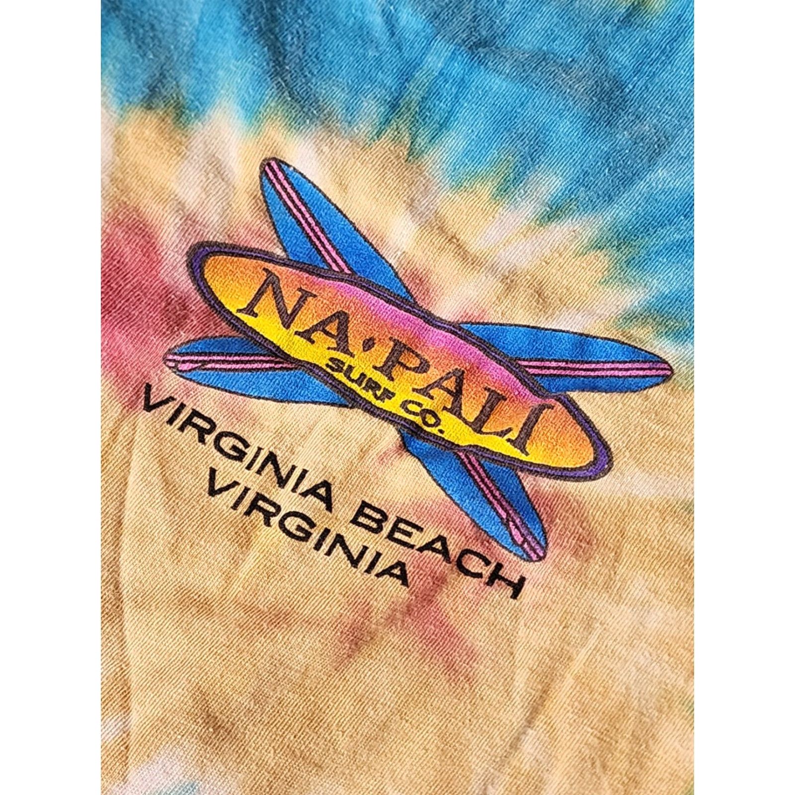 CO VTG 90s Mens XL Na’Pali Surf Co Virginia Beach Single Stitch Tie Dye T Shirt Size US XL / EU 56 / 4 - 3 Thumbnail