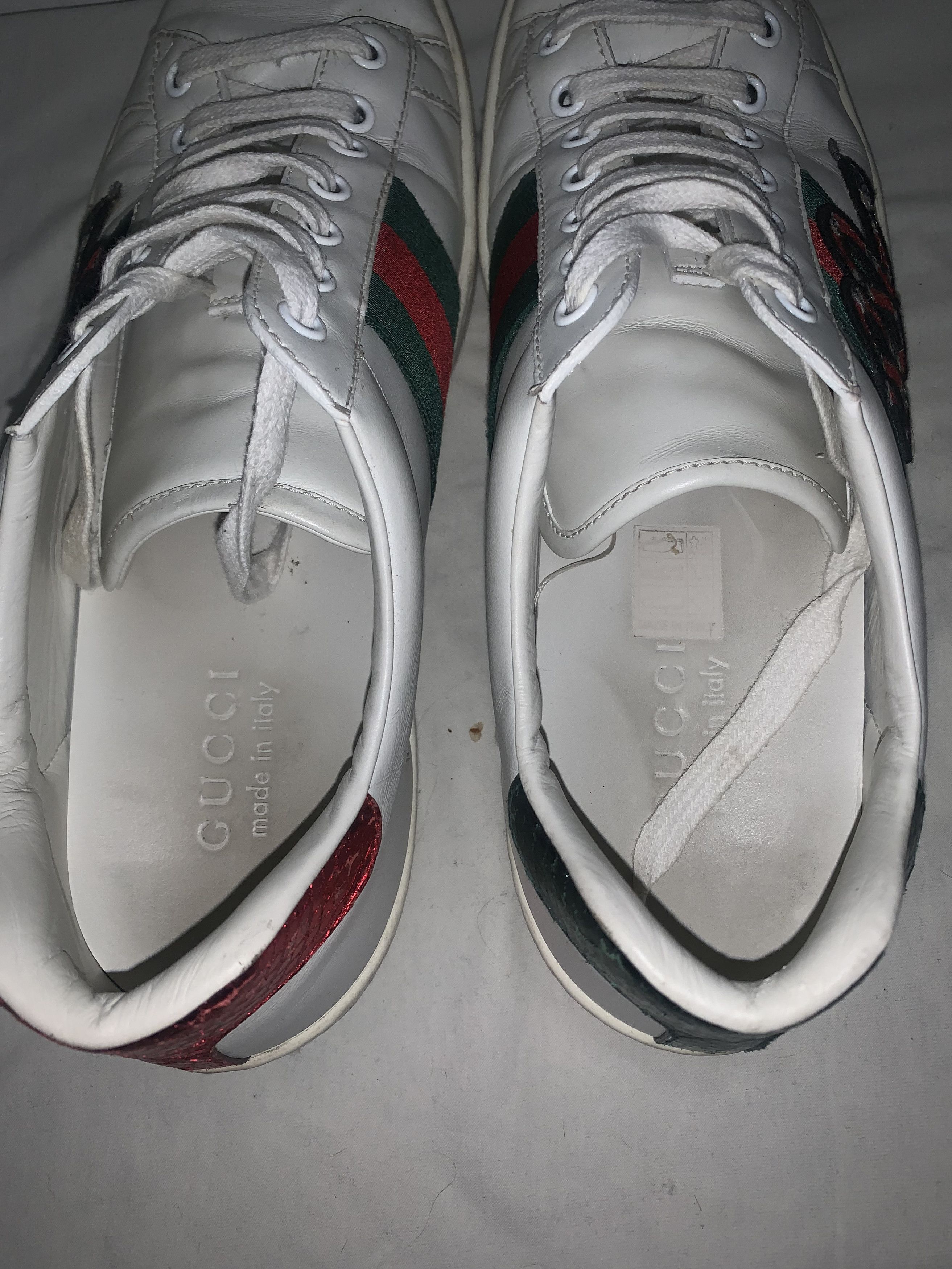 Gucci Gucci Ace Watersnake-Trimmed Appliquéd Leather Sneakers Size US 8 / EU 41 - 6 Thumbnail