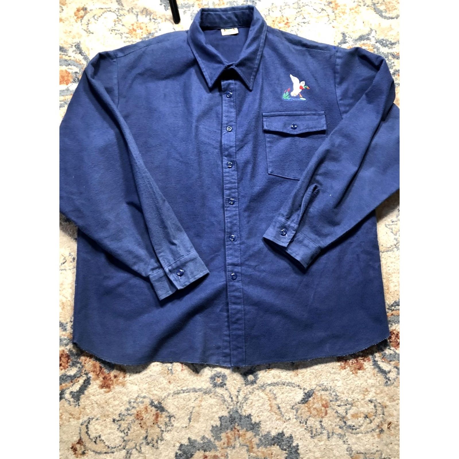 IDEA VINTAGE Ideal Shirt Mens 2XL Blue Flannel Duck Embroidered Hunting Made USA Size US XXL / EU 58 / 5 - 5 Thumbnail