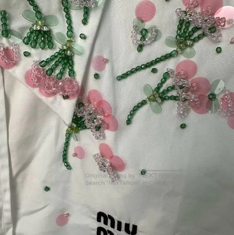 Miu Miu Miu Miu White Cropped Cotton Shirt with Embroidery . Size L / US 10 / IT 46 - 3 Thumbnail
