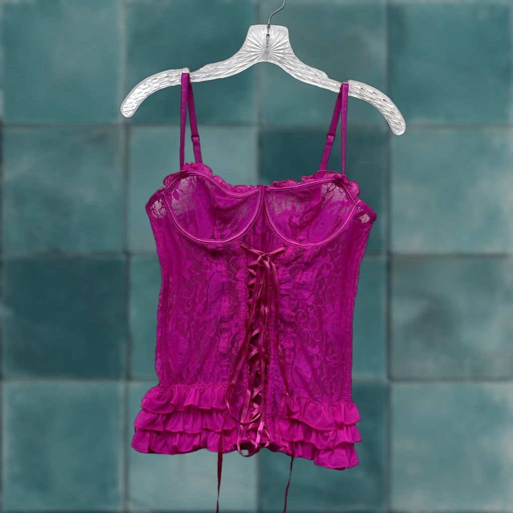 Pinko VINTAGE Corset Top Womens L Pink Y2K Bustier Boned Lace-Up Edwardian Sexy Size L / US 10 / IT 46 - 1 Thumbnail