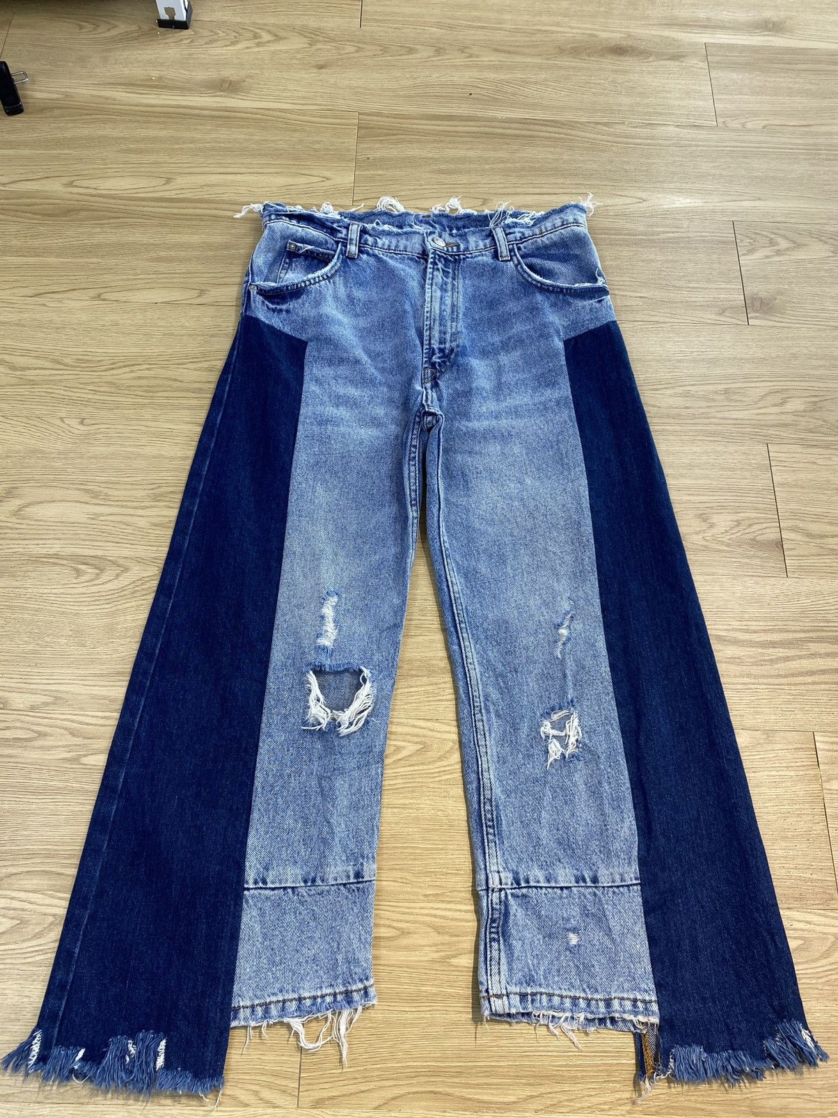 Japanese Brand TRf baggy patchwork color block croped denim jeans Size US 30 / EU 46 - 1 Thumbnail
