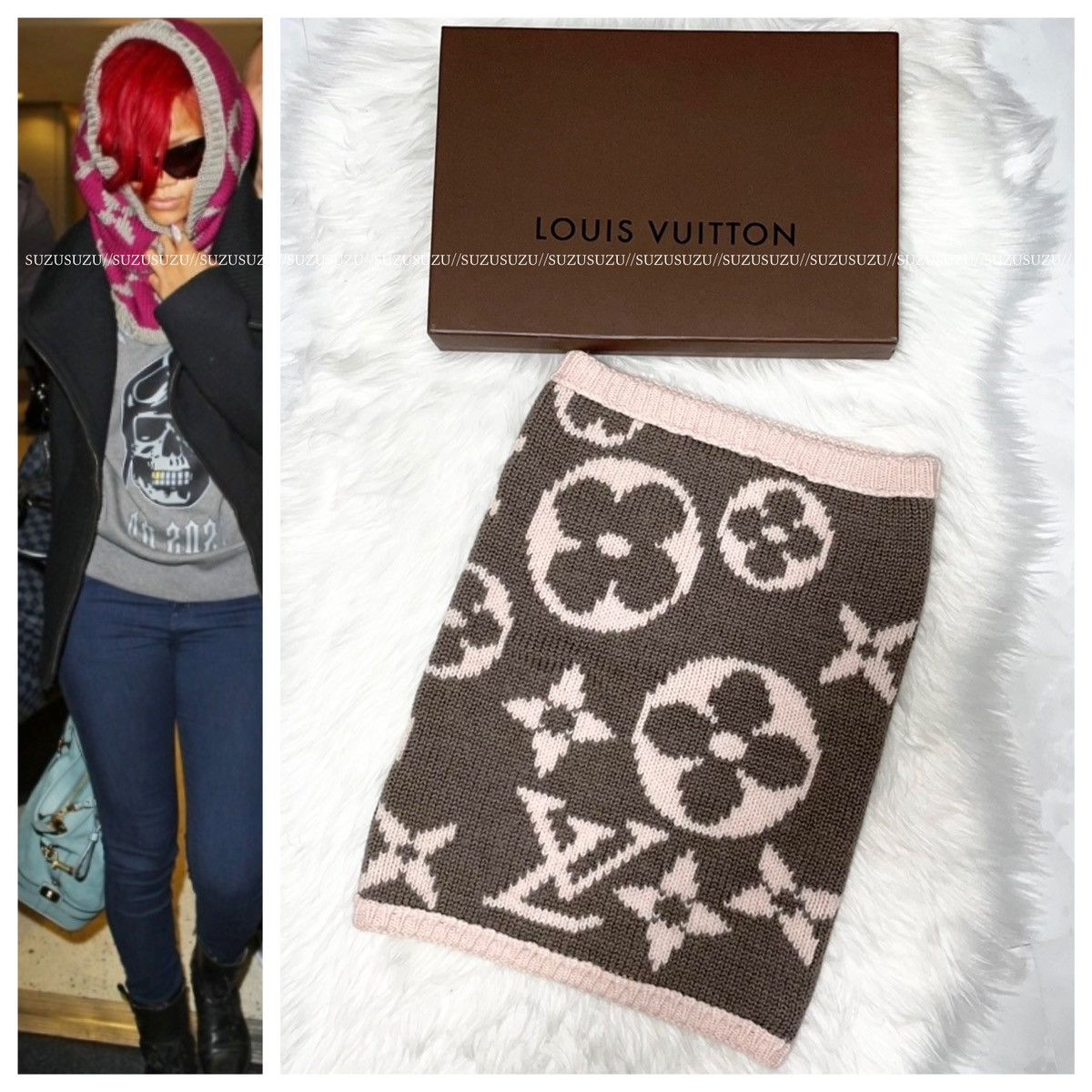 image of Louis Vuitton Lv Monogram Pattern Snood Muffler Brown X Pink in Brown/Pink, Women's