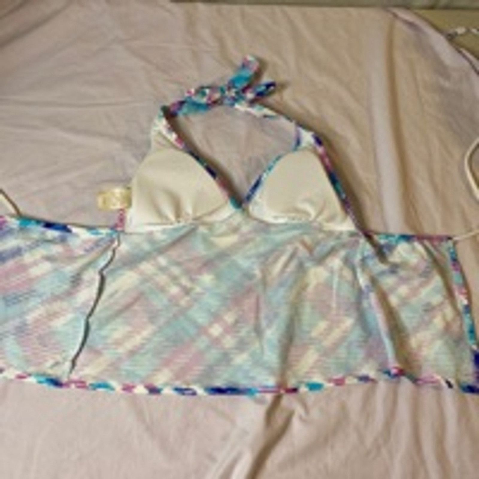 Other Beach Scene Halter Bikini Tankini Top 90s Y2K Print Size S Size ONE SIZE - 6 Thumbnail