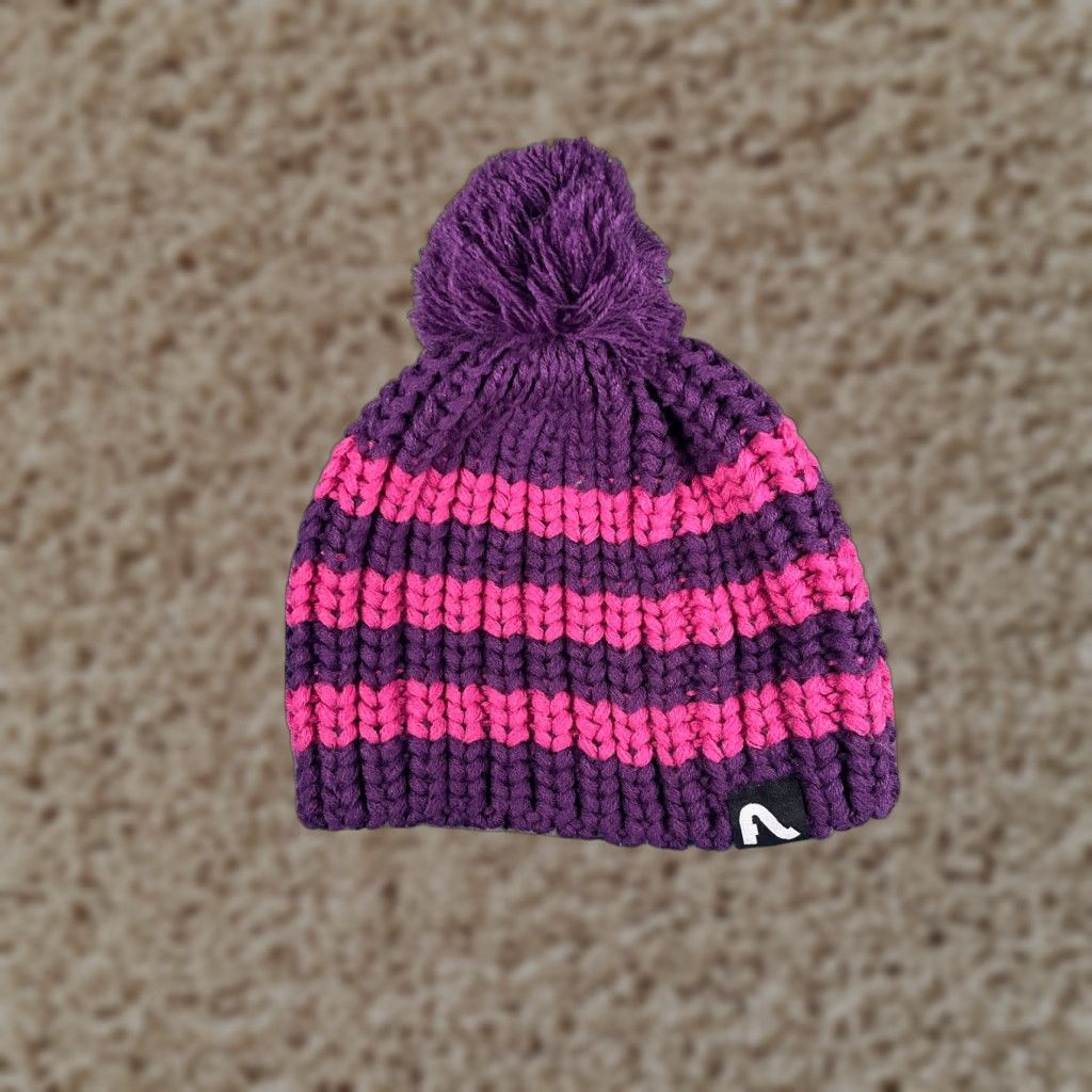 Vintage VINTAGE Beanie Womens Knit Hat Adult One Size Purple Pink Striped Winter Ski Accessories Size ONE SIZE - 1 Thumbnail
