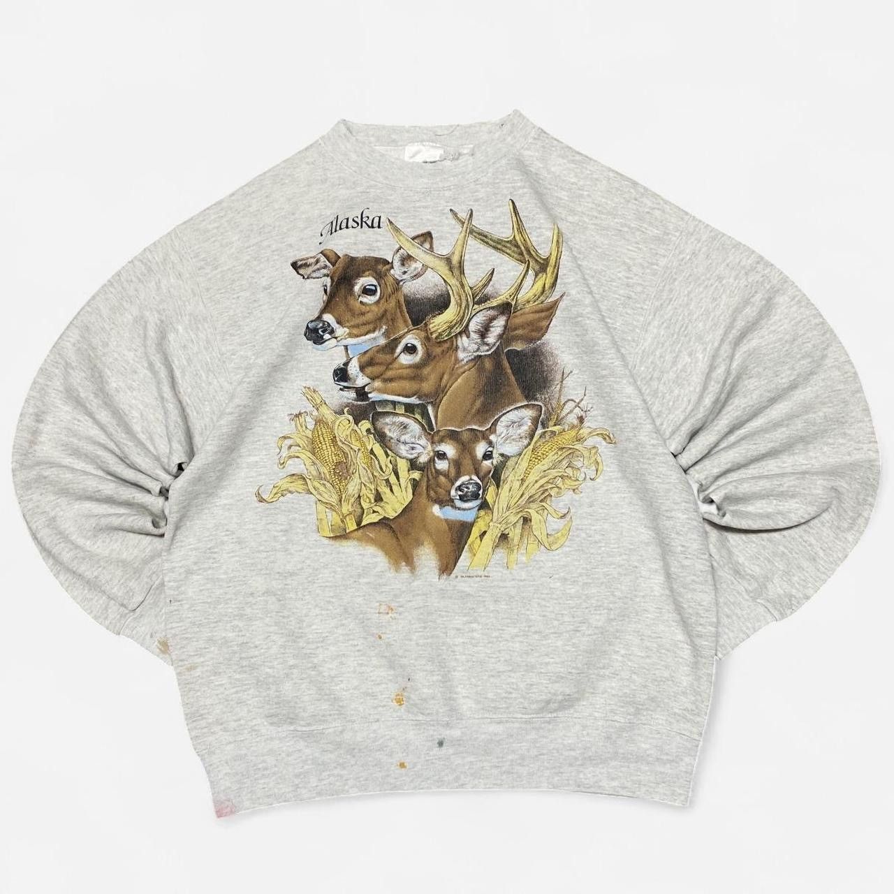 Tultex Vintage 1991 Alaska buck and deer grey crewneck sweatshirt Size US M / EU 48-50 / 2 - 1 Thumbnail