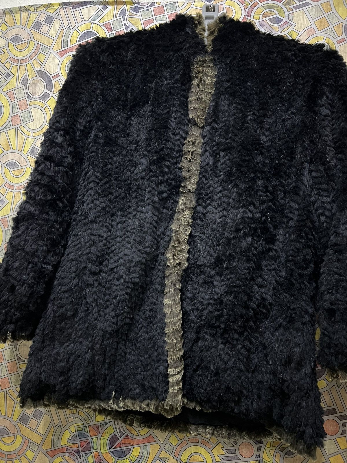 Leather Furugi USED vintage 100% silk rabbit fur reversible jacket Size US L / EU 52-54 / 3 - 23 Thumbnail