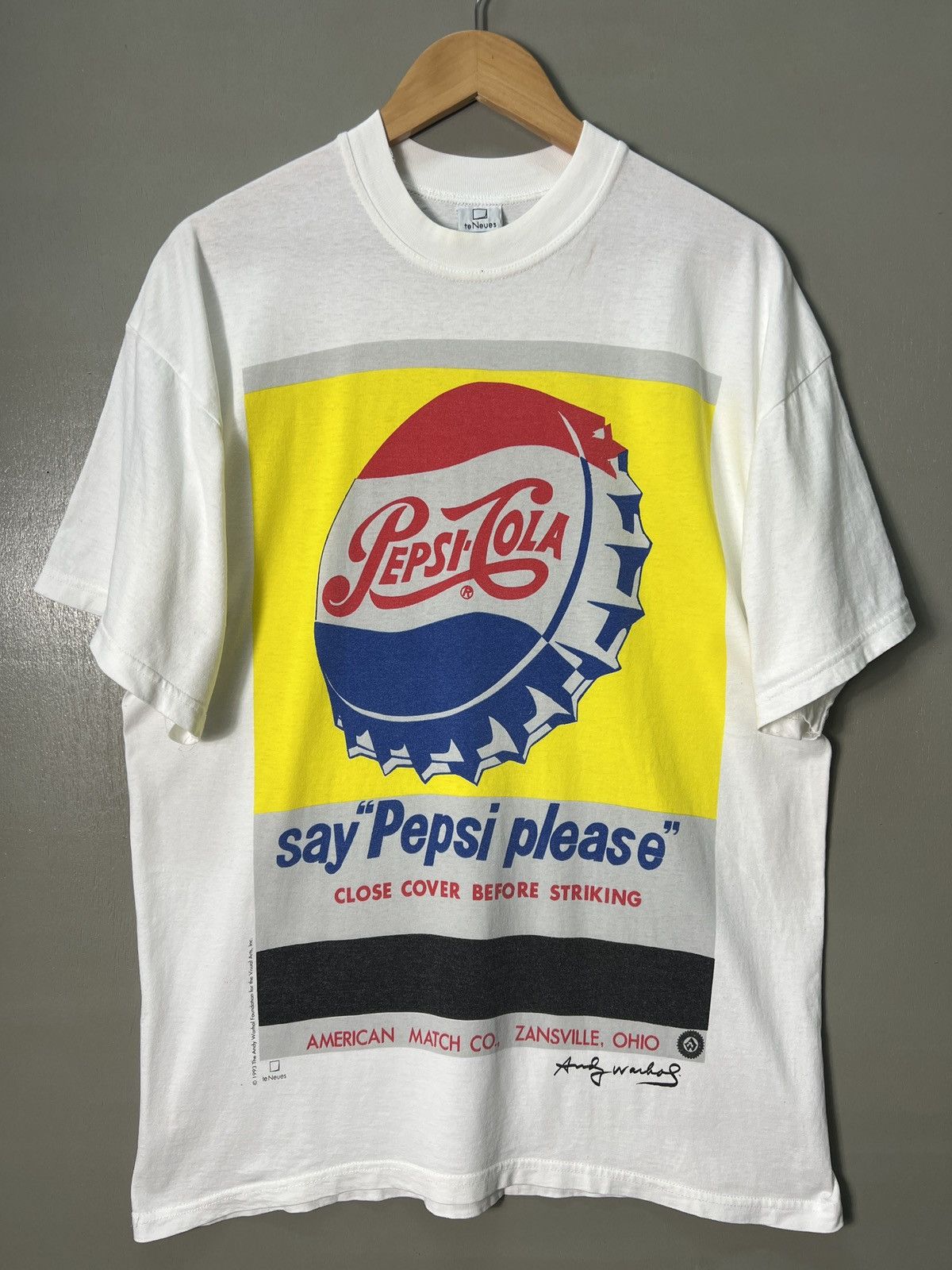 image of Vintage 1993 Andy Warhol Pepsi Cola “Pepsi Please” Tees in White, Men's (Size XL)