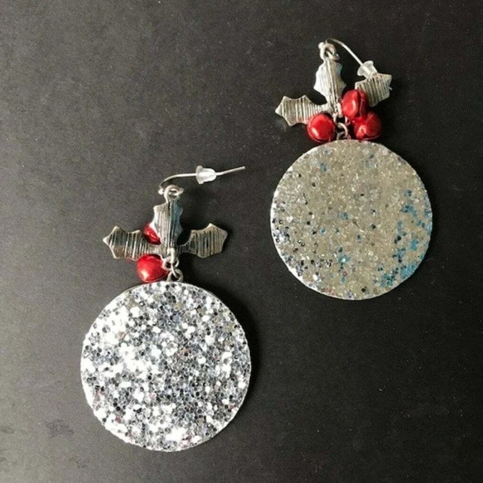 Handmade Christmas Ornament Earrings Holly New Holiday Party Statemen Size ONE SIZE - 5 Thumbnail