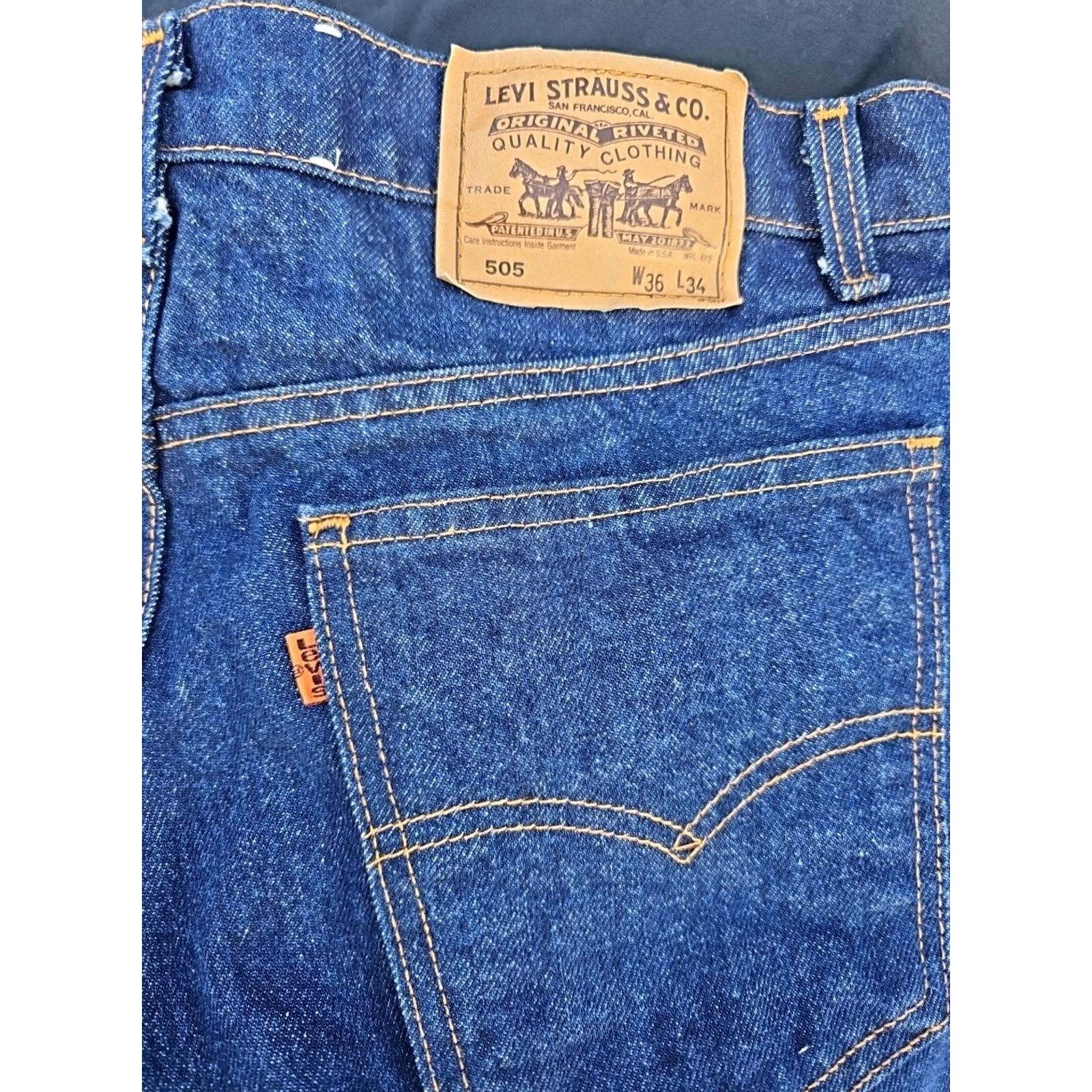 Levi's VINTAGE Levi's 505 Jeans Mens Regular Dark Blue 36x34 USA 90s Straight Denim 5-Pocket Belt Zip Front CasuaL Size US 36 / EU 52 - 3 Thumbnail