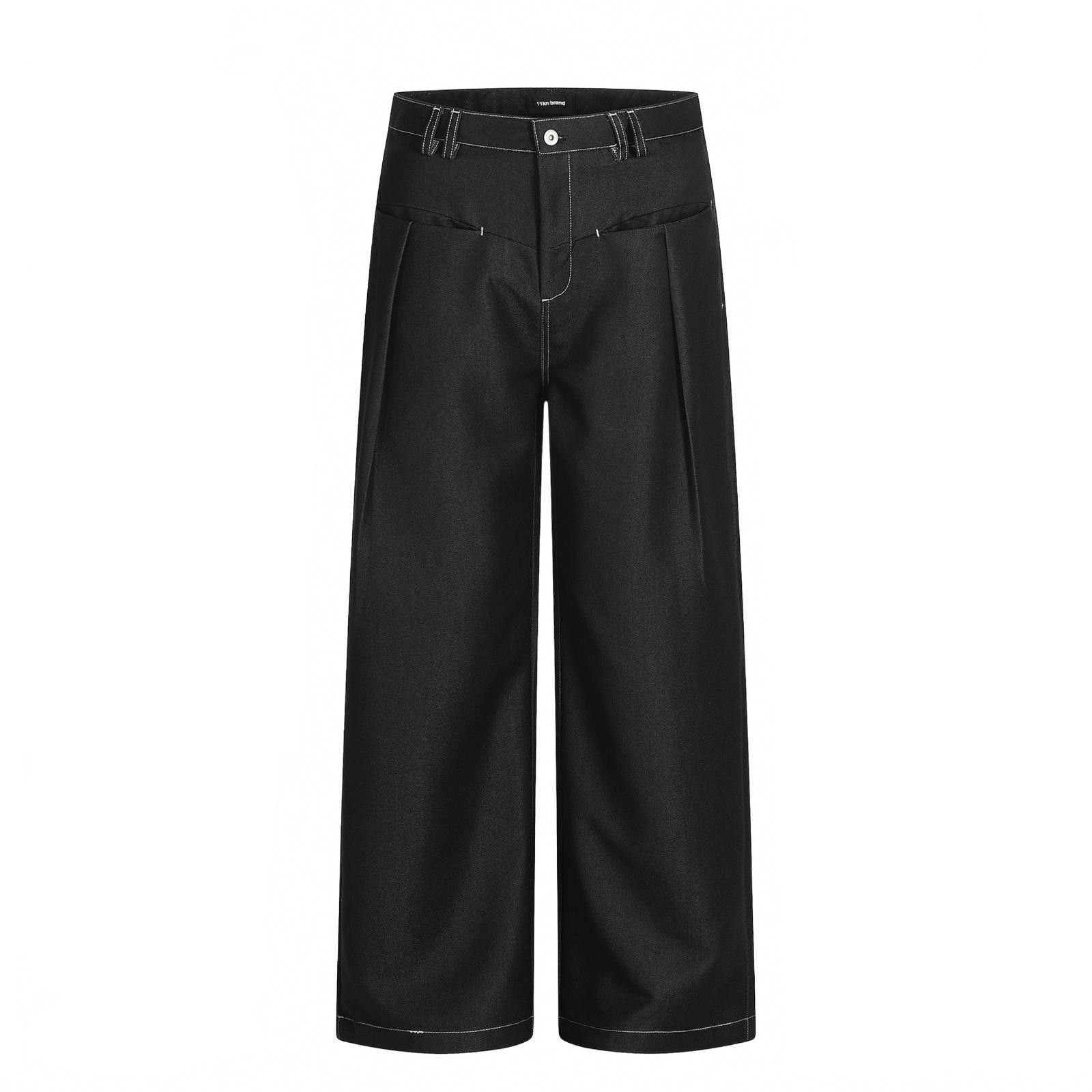 Japanese Brand Black Wide Leg Denim Jeans, Loose Fit Casual Pants Size US 32 / EU 48 - 2 Thumbnail