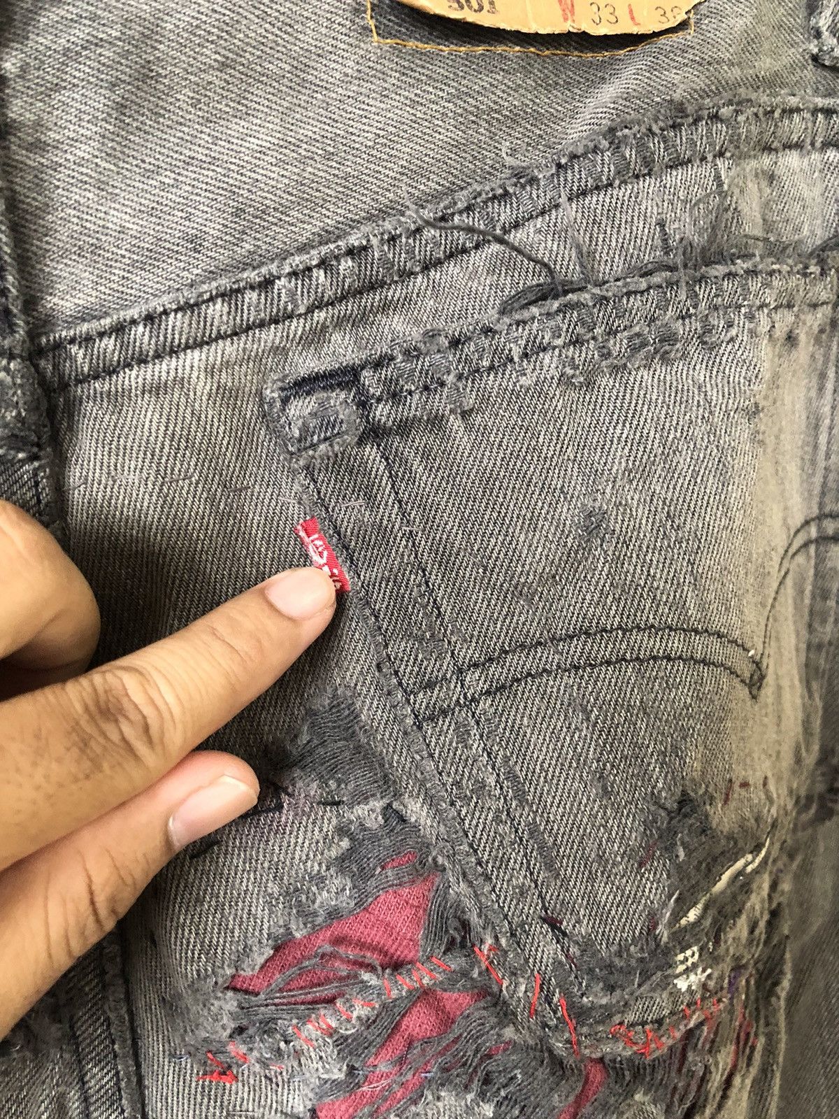 Levi's Rare❗️Vintage 90s Levis 501 Distressed Multi Patches Jeans Size US 32 / EU 48 - 15 Thumbnail