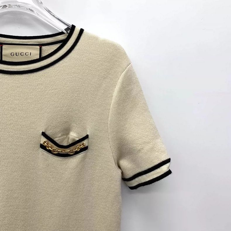 Gucci Gucci Beige Striped Wool Short Sleeve Dress-2505 Size S / US 4 / IT 40 - 3 Thumbnail