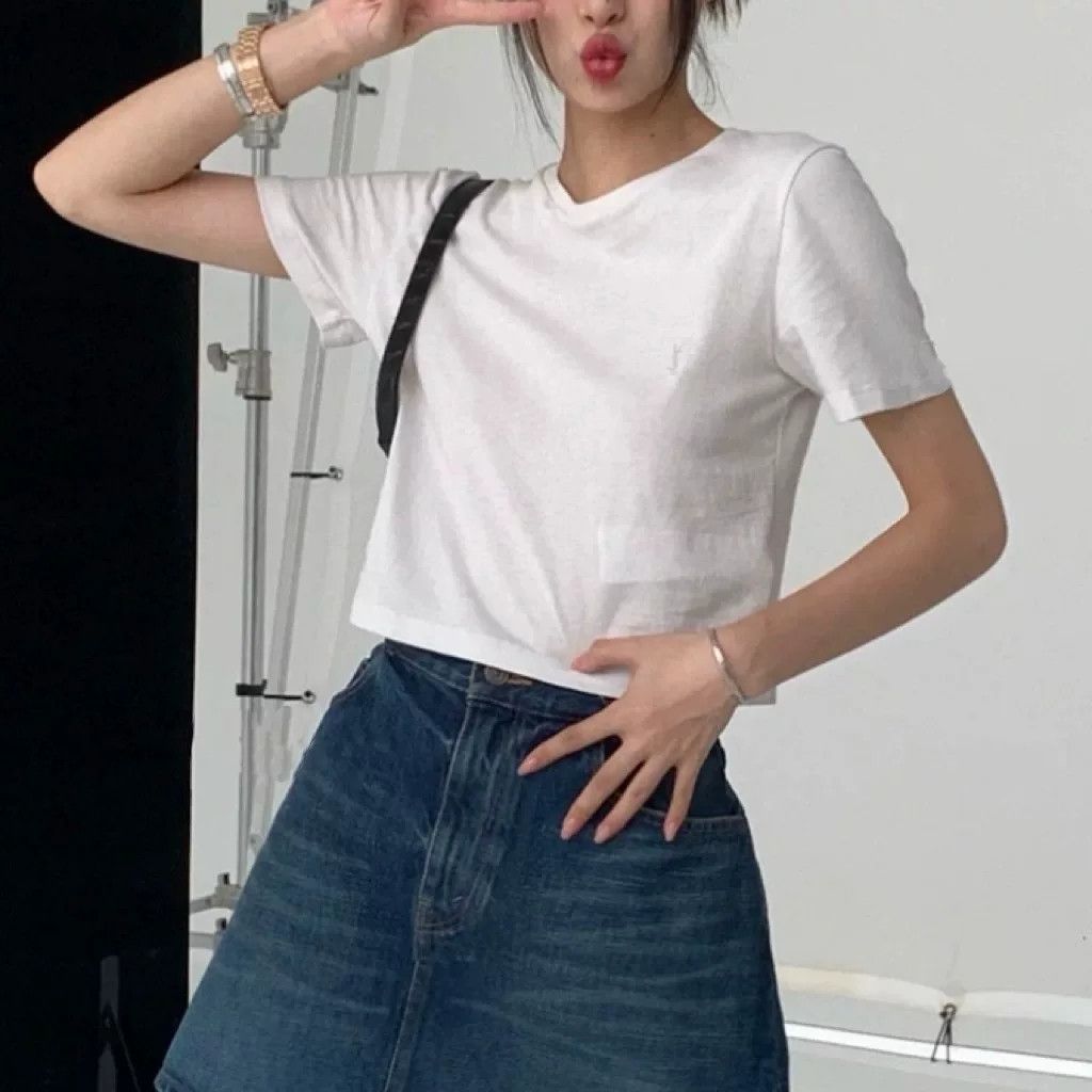 Saint Laurent Paris white embroidered short sleeve t-shirt Size S / US 4 / IT 40 - 1 Thumbnail