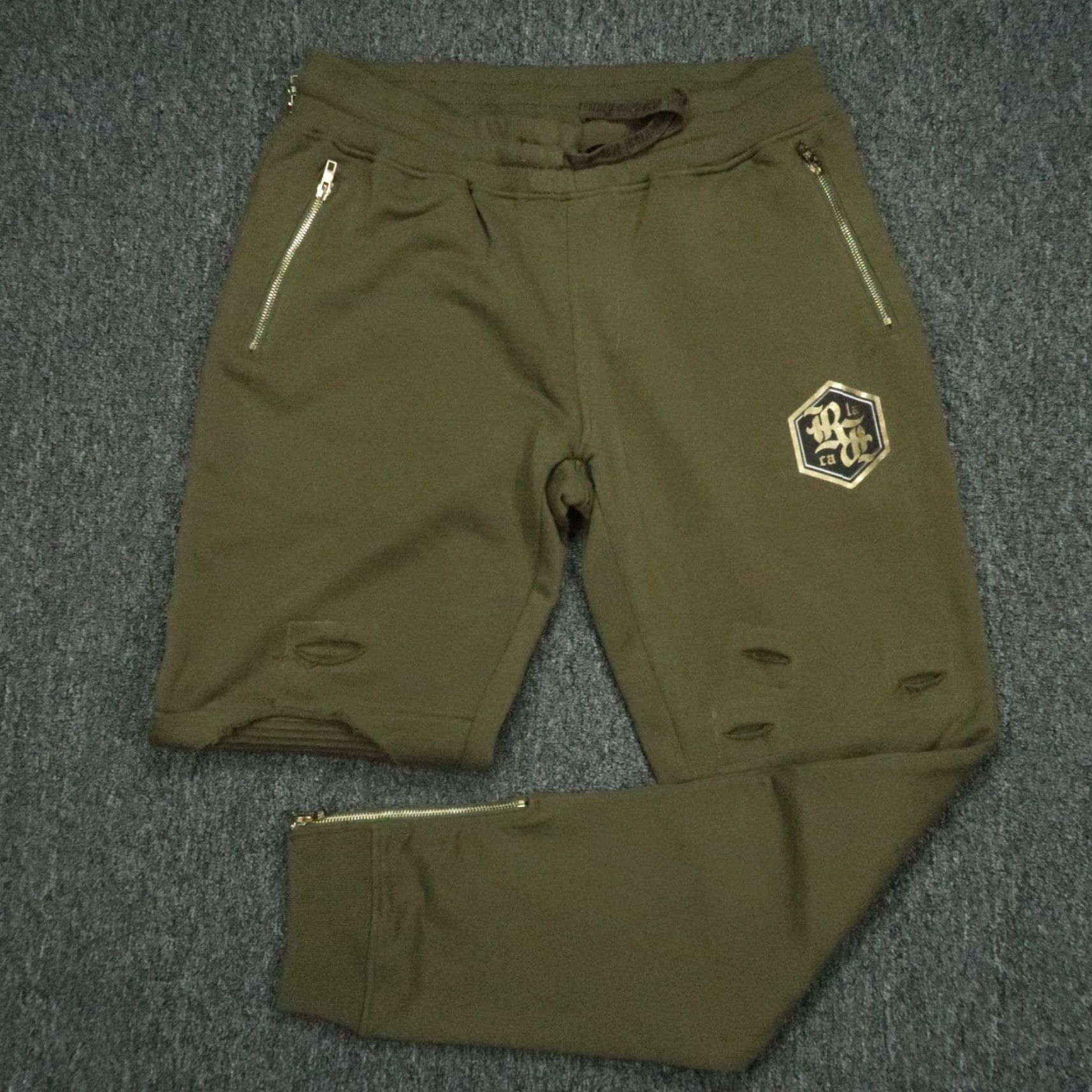 Vintage Rock Revival Pants Men L Green Jogger Sweat Distressed Athletic Zip Pocket Pockets 34 In Inseam Size US 33 - 2 Thumbnail